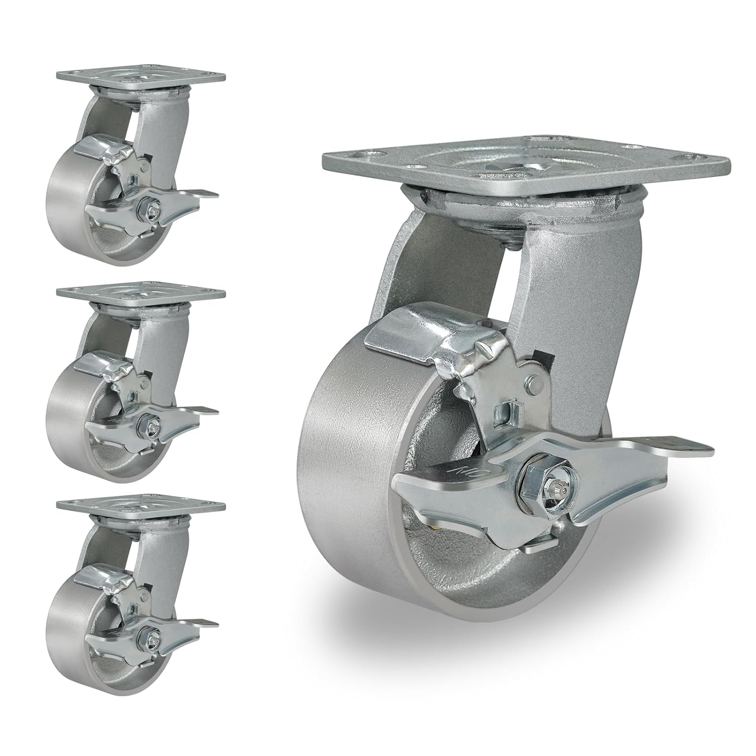 Ruedas giratorias de 4 x 2 pulgadas, ruedas industriales resistentes, ruedas de freno con rodamiento de rodillos, ruedas de hierro fundido