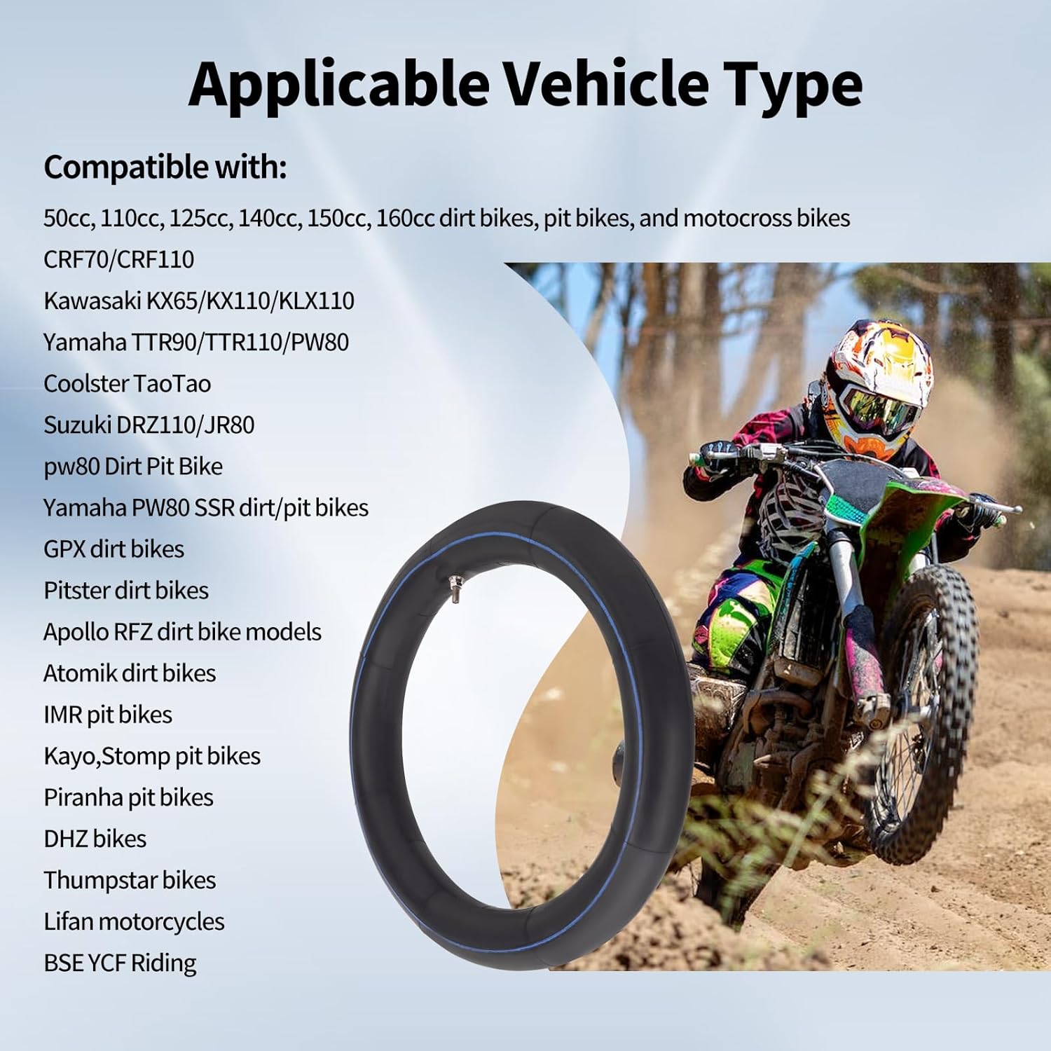 Tubo interior 2.502.75-14 60100-14 apto para motocicletas de 50cc 70cc 90cc 110cc 125cc a 160cc Apollo RZF pw80 Heavy Duty Mini Dirt Pit Bikes