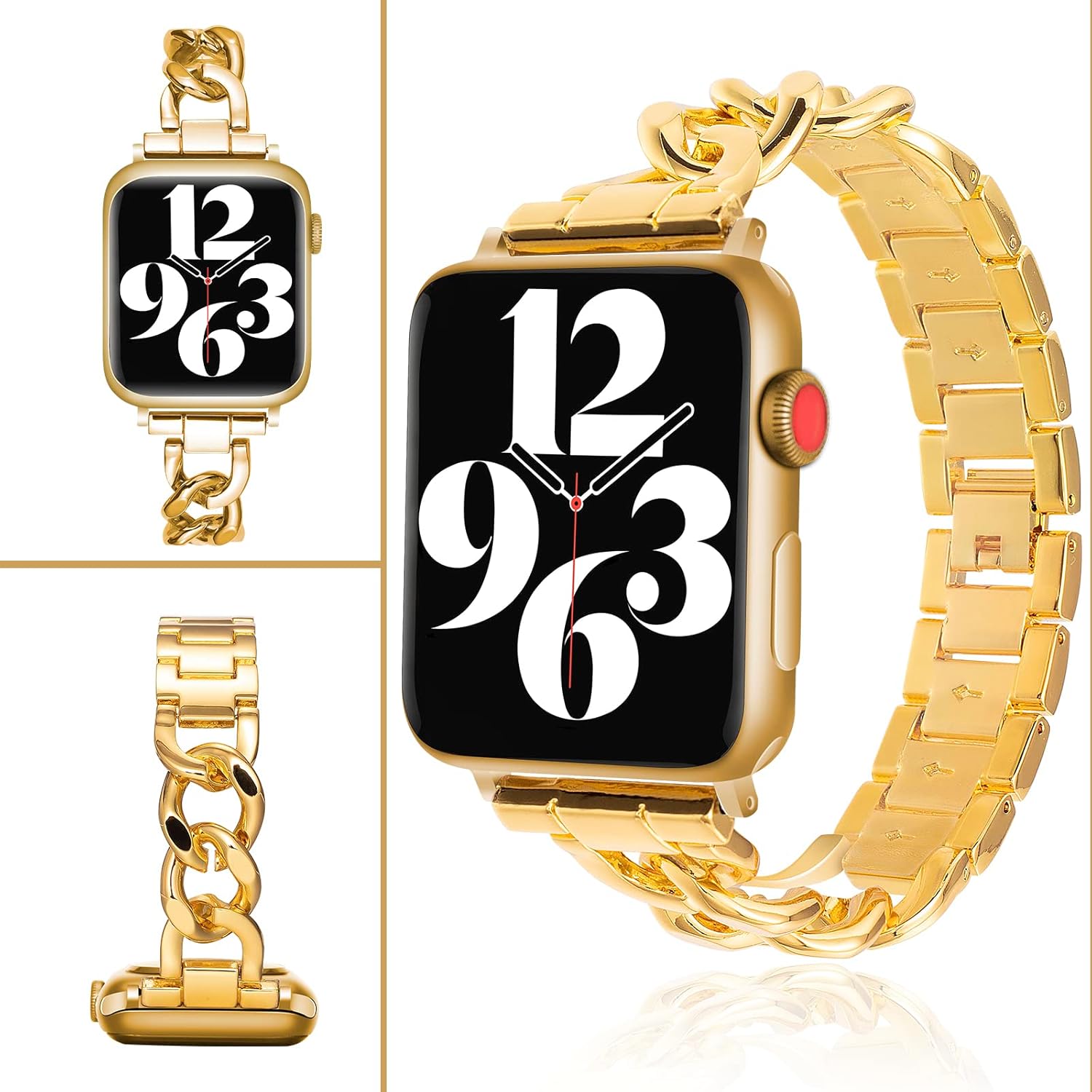 SEURE Correa de metal de acero inoxidable compatible con Apple Watch Band de 1.496 in 1.575 in 1.614 in 1.654 in 1.732 in 1.772 in, pulsera de