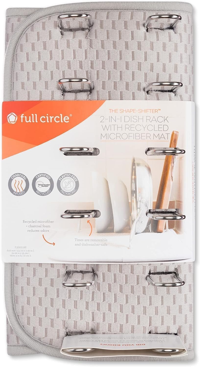 Full Circle Shape Shifter – Accesorios para fregadero de cocina, tapete de microfibra reciclada + estante, color gris