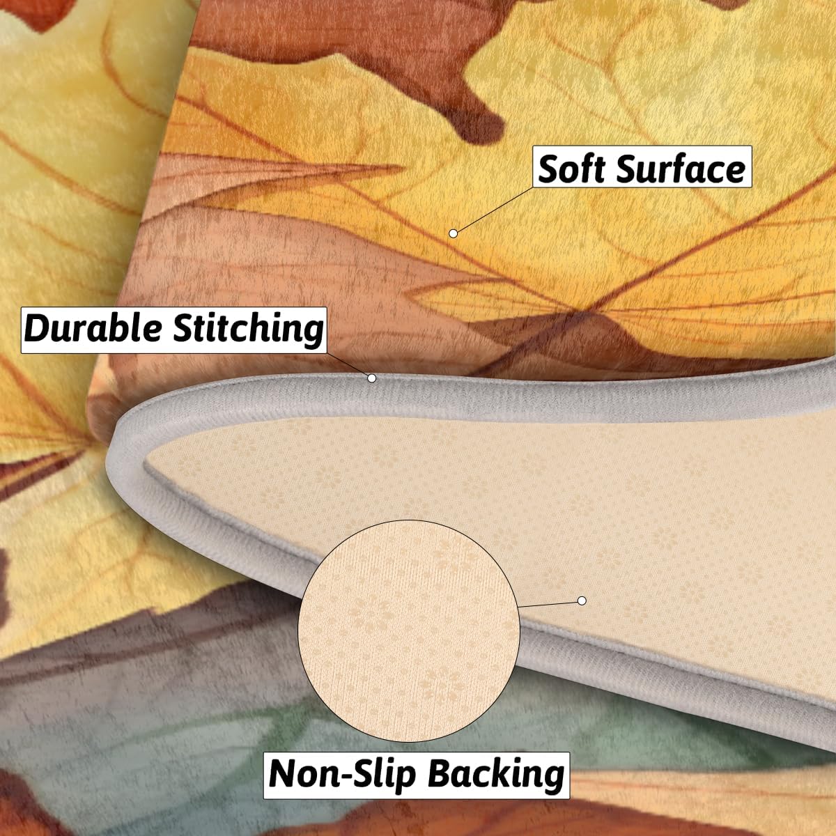 cfpolar Maple Leaves Bathroom Rugs Non-Slip Bath Rug Microfiber Bath Mat Absorbent Kitchen Mats and Rugs Machine Washable Oval Plush Floor Mat for