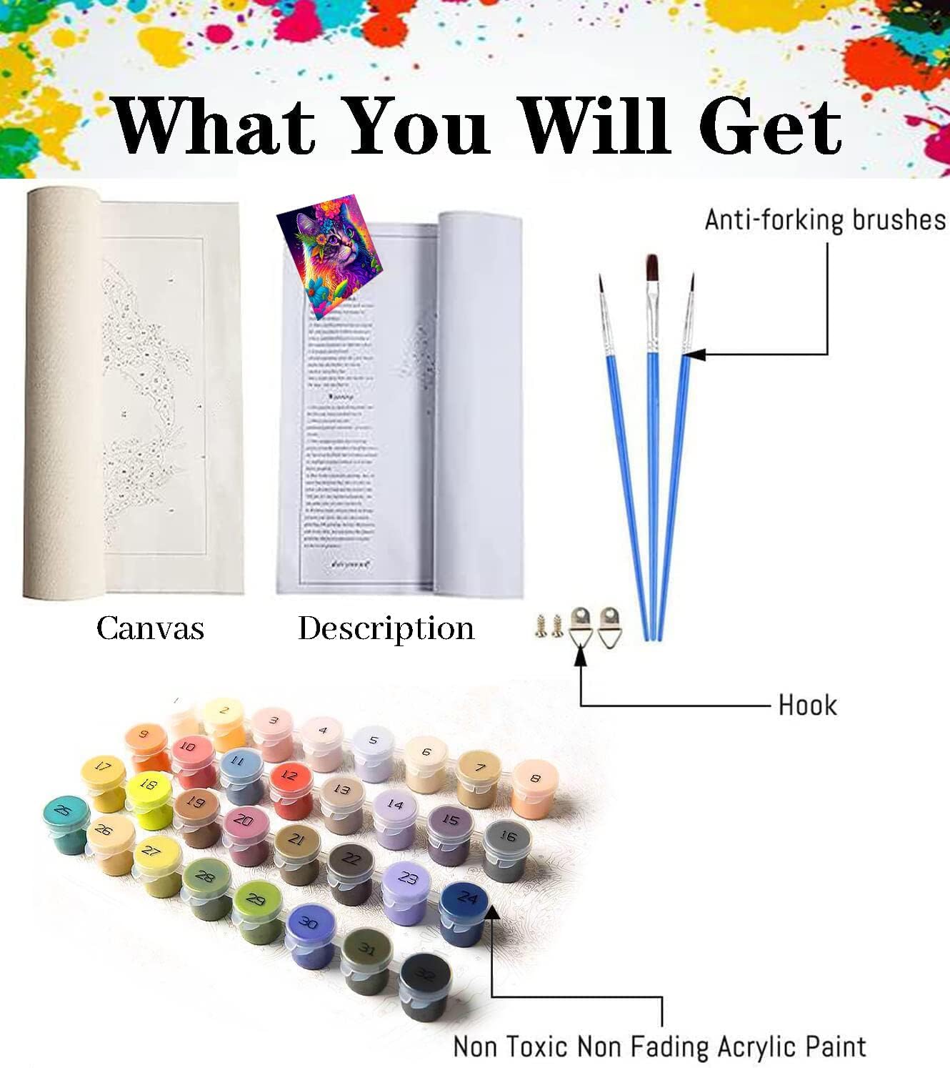 KYOQFVN Paquete de 4 pinturas por números para lienzo para adultos, kits de pintura de gato por números para principiantes, pintura al óleo acrílica
