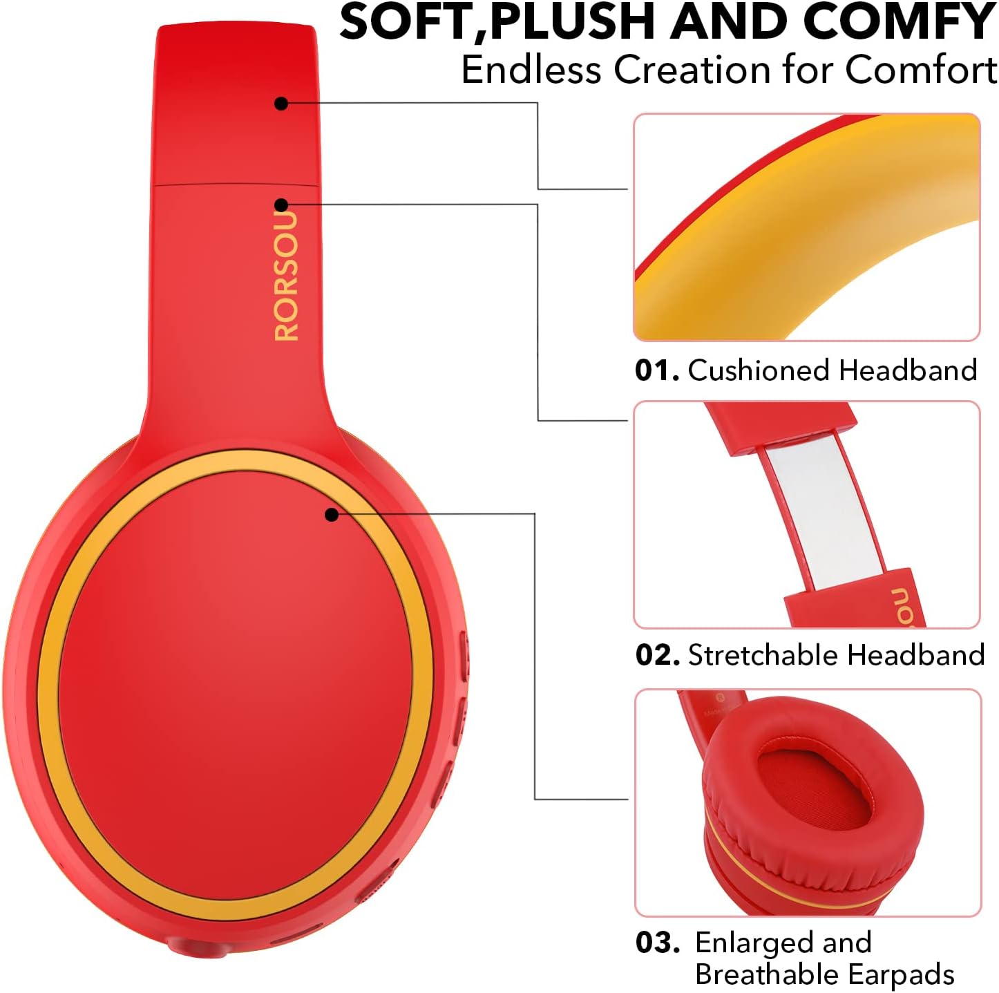 RORSOU B10 – Auriculares inalámbricos Bluetooth sobre la oreja, ligeros y plegables con micrófono, tiempo de reproducción de 50 horas, control de