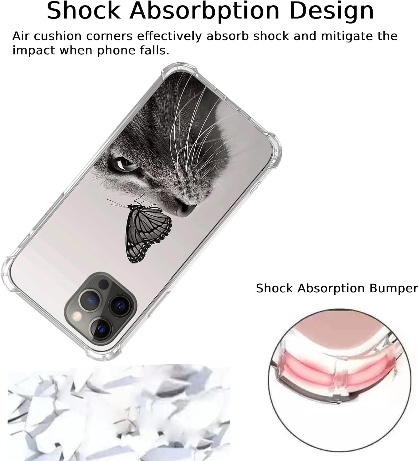 Funda de TPU compatible con iPhone 15 Pro, diseño de gato y mariposa, para iPhone 15 Pro, para adolescentes, mujeres y hombres, funda de TPU moderna