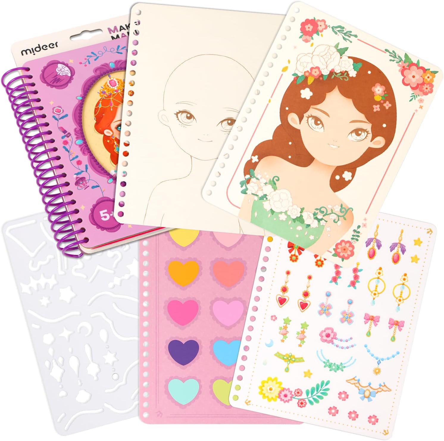 Libro de dibujo de maquillaje 4 en 1 para niñas, lindas plantillas, calcomanías, álbumes de recortes, pintura, libro de actividades artísticas para