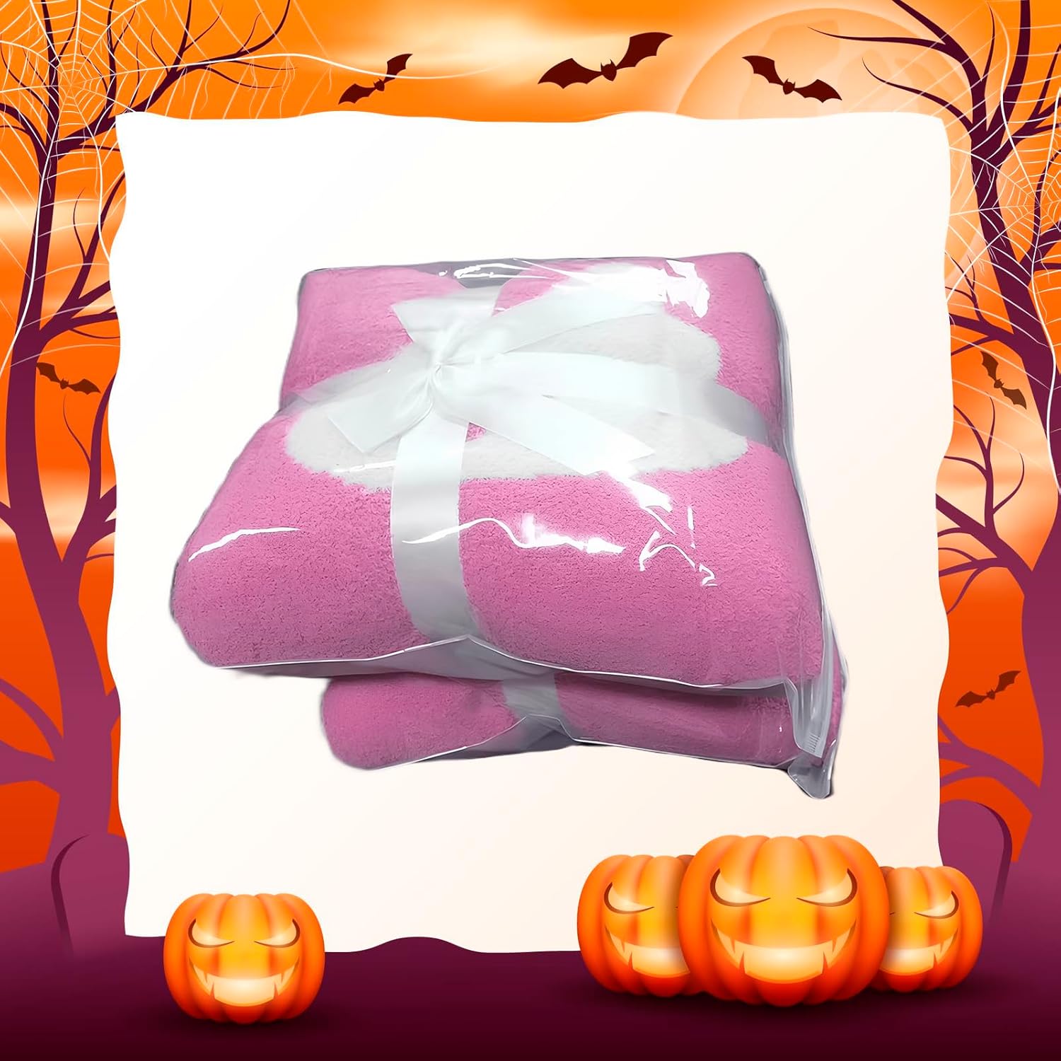 Bonita manta de fantasma rosa de Halloween súper afelpada y suave, manta de Halloween rosa para sofá, cama, manta de fantasma reversible de franela