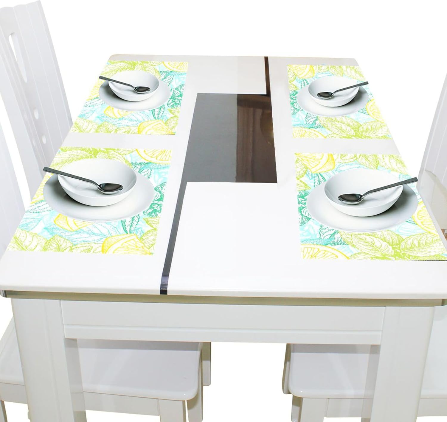 Manteles individuales de limón y menta, lavables, antideslizantes, resistentes al calor, de 12 a 18 pulgadas, manteles individuales decorativos para