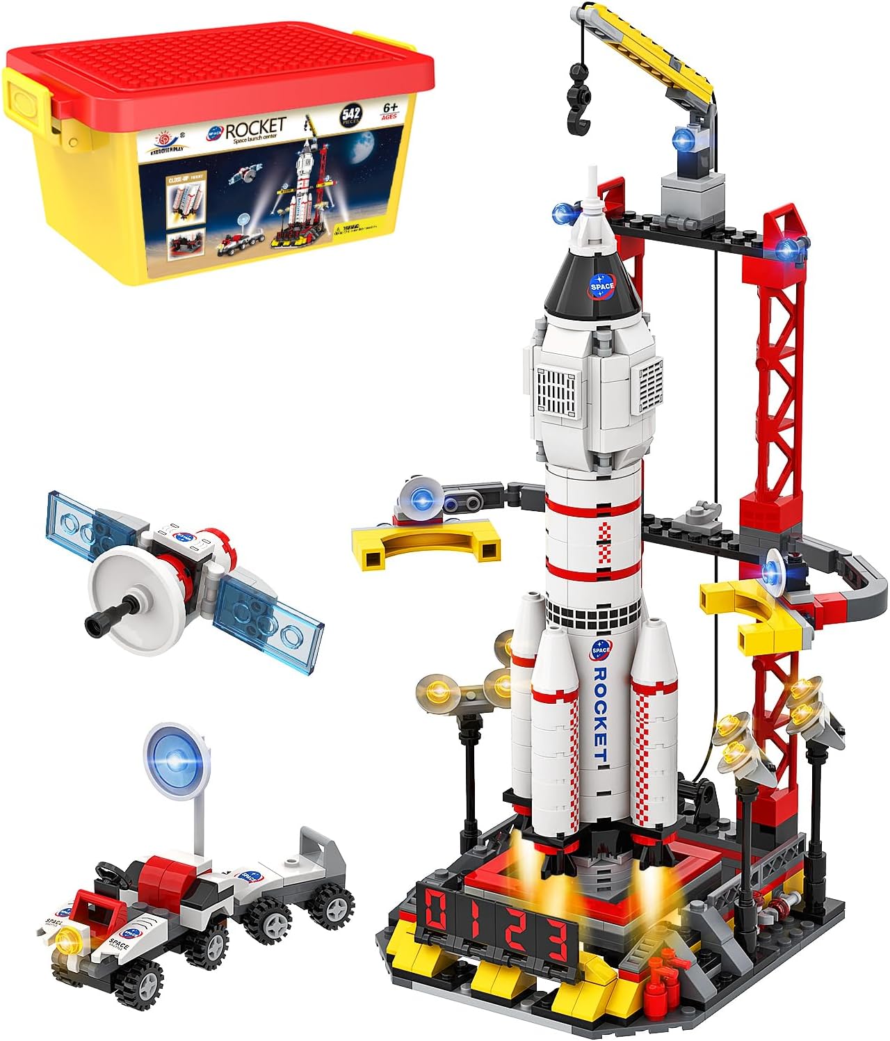 WishaLife City Space Exploration Rocket Toy – Juegos de bloques de construcción para niños de 6, 7, 8, 9, 10, 11, 12 años, Mars Rover, lanzador,
