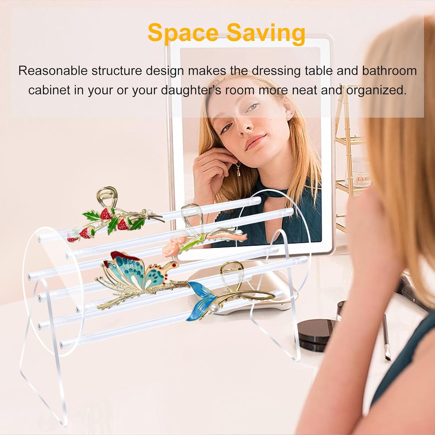 Claw Clip Organizer Holder, 360-Degree Rotating Claw Clip Holder and Storage Acrylic Clear Hair Clip Organizer Clear Headband Display Stand Hair