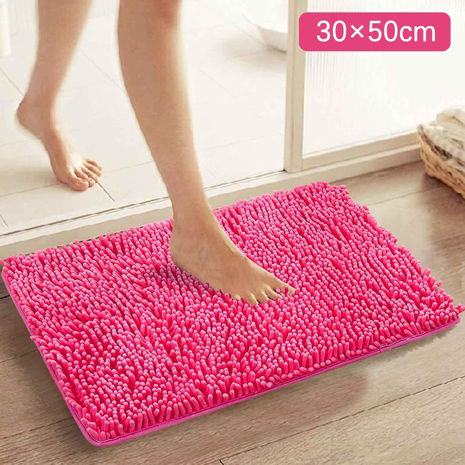 Tapete de ducha absorbente, rosa intenso, antideslizante, suave, cómodo, duradero, grueso, lavable a máquina, cocina y baño, 20 x 12 pulgadas