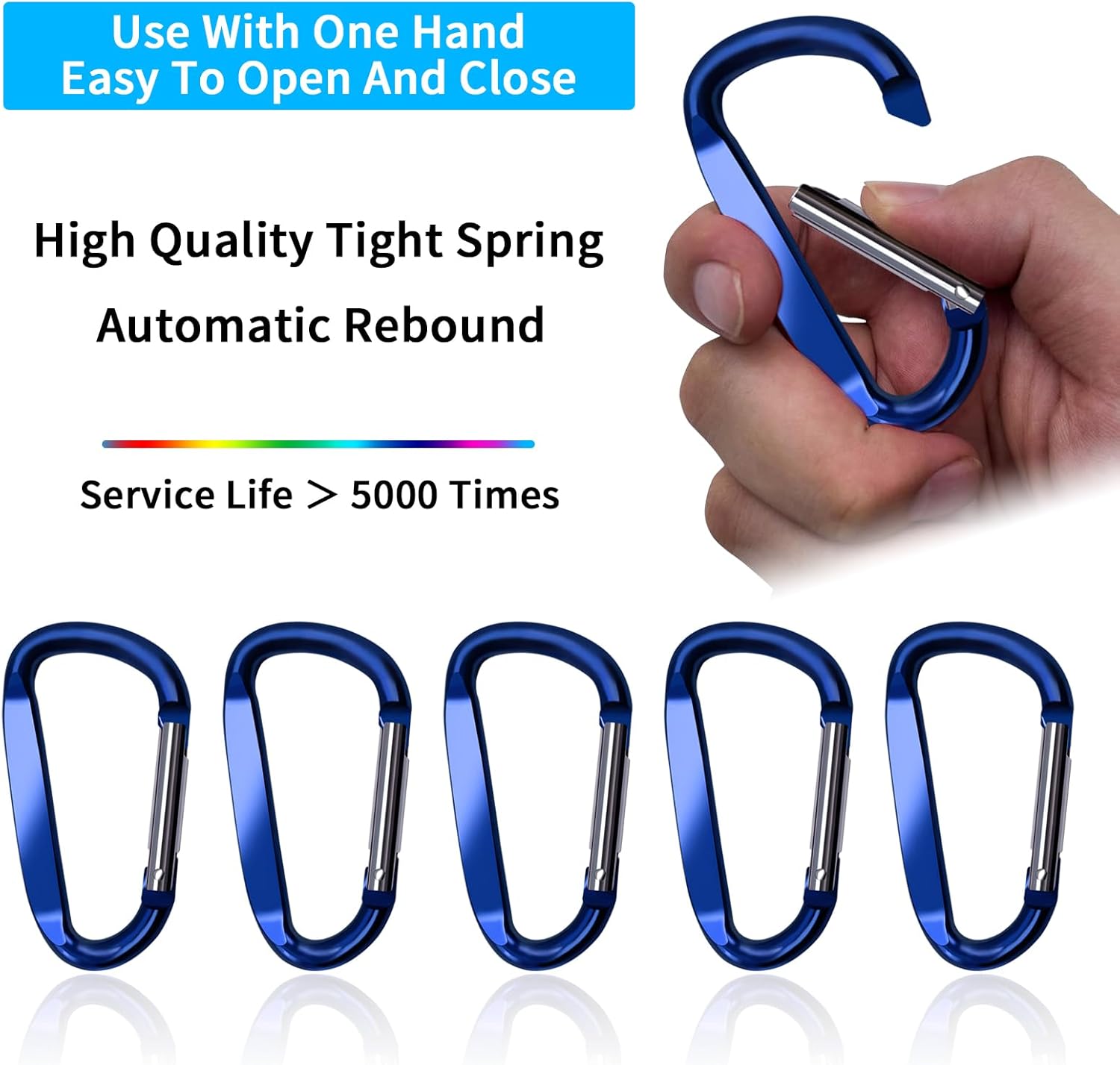 3″ Aluminum Carabiner Clips, 12PCS D Ring Shape Keychain Carabiners Hook Buckle