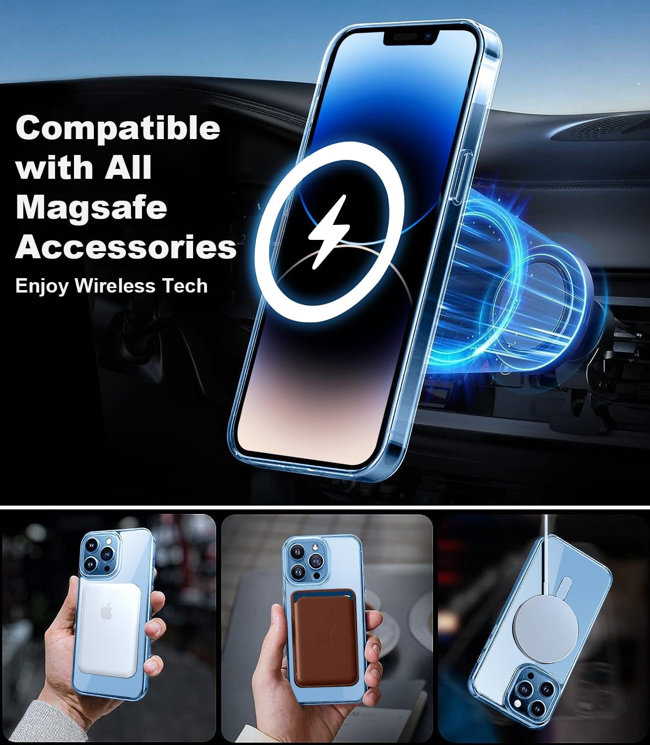 Funda magnética transparente para iPhone 13 Pro Max nunca amarilla compatible con Magsafe Protección contra caídas de grado militar de 10 pies Funda