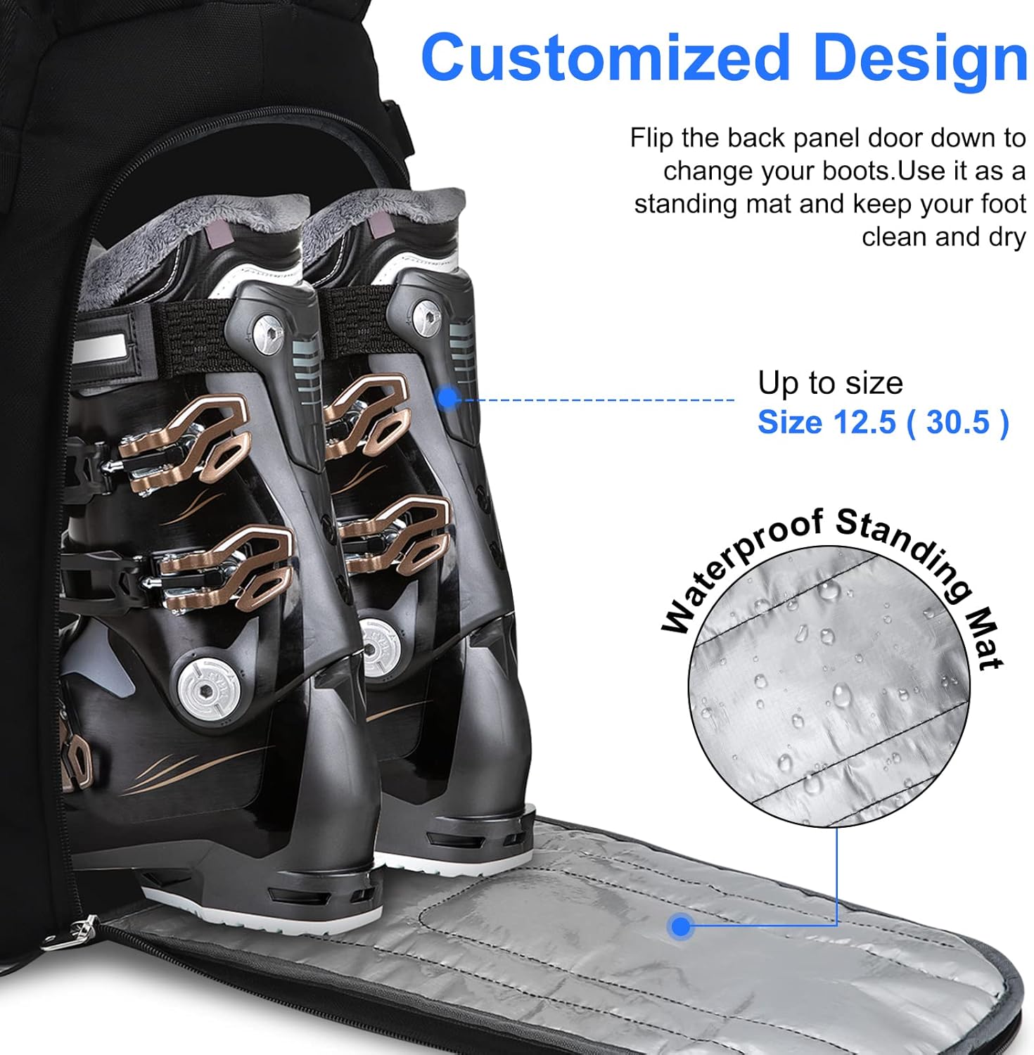 MoopGou Bolsa para botas de esquí, mochila de viaje impermeable de 50 L para botas de esquí, casco de esquí, gafas, guantes, ropa y accesorios de