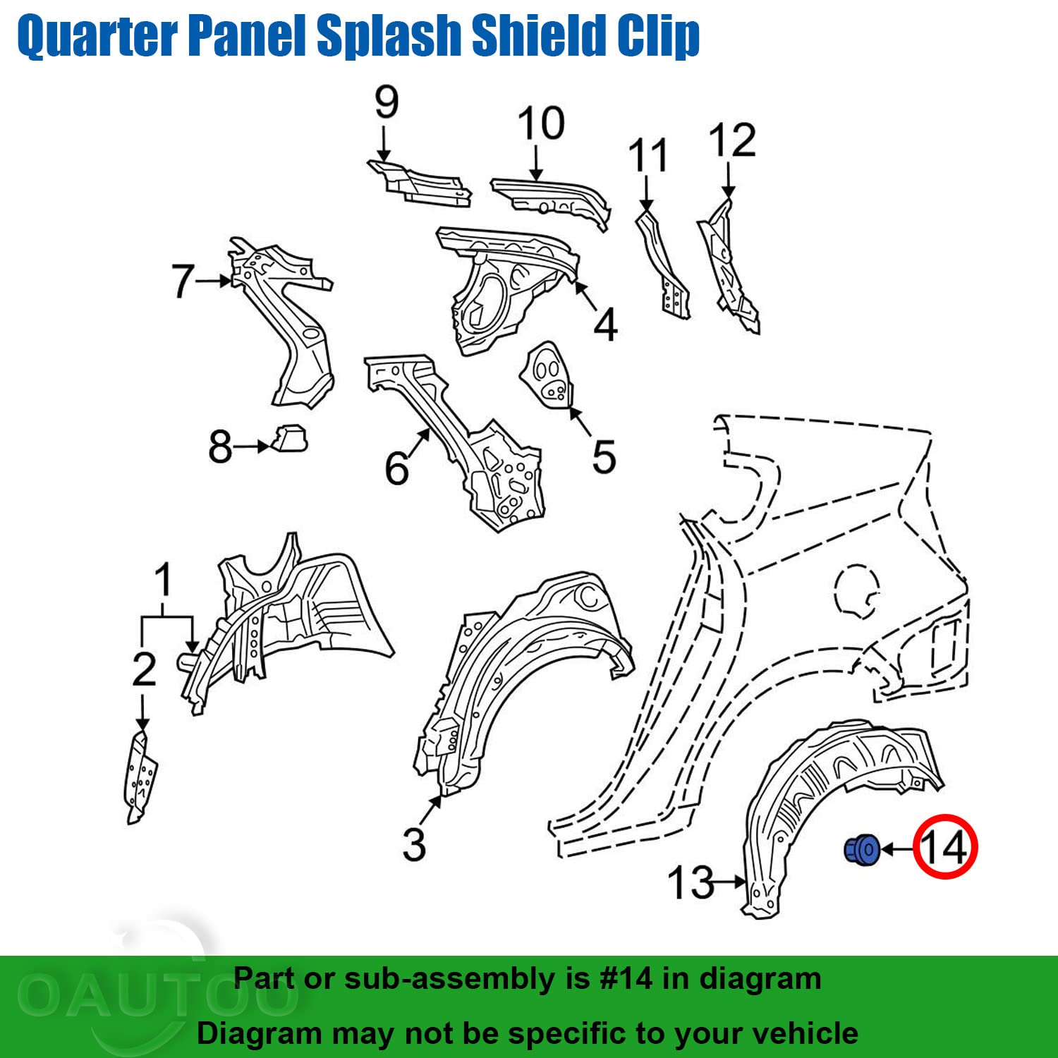 OAUTOO 20pcs Wheelhouse Liner Nut Quarter Panel Splash Shield Clip 90467-06121 para Scion Xb Toyota Avalon C-HR Camry Highlander Mirai Prius Rav4