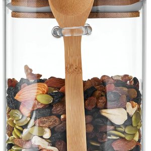 MengCat Tarros de vidrio herméticos cuadrados de 27 onzas con tapa y cuchara, juego de recipientes de almacenamiento de alimentos con clase para MengCat Tarros de vidrio herméticos cuadrados de 27 onzas con tapa y cuchara, juego de recipientes de almacenamiento de alimentos con clase para