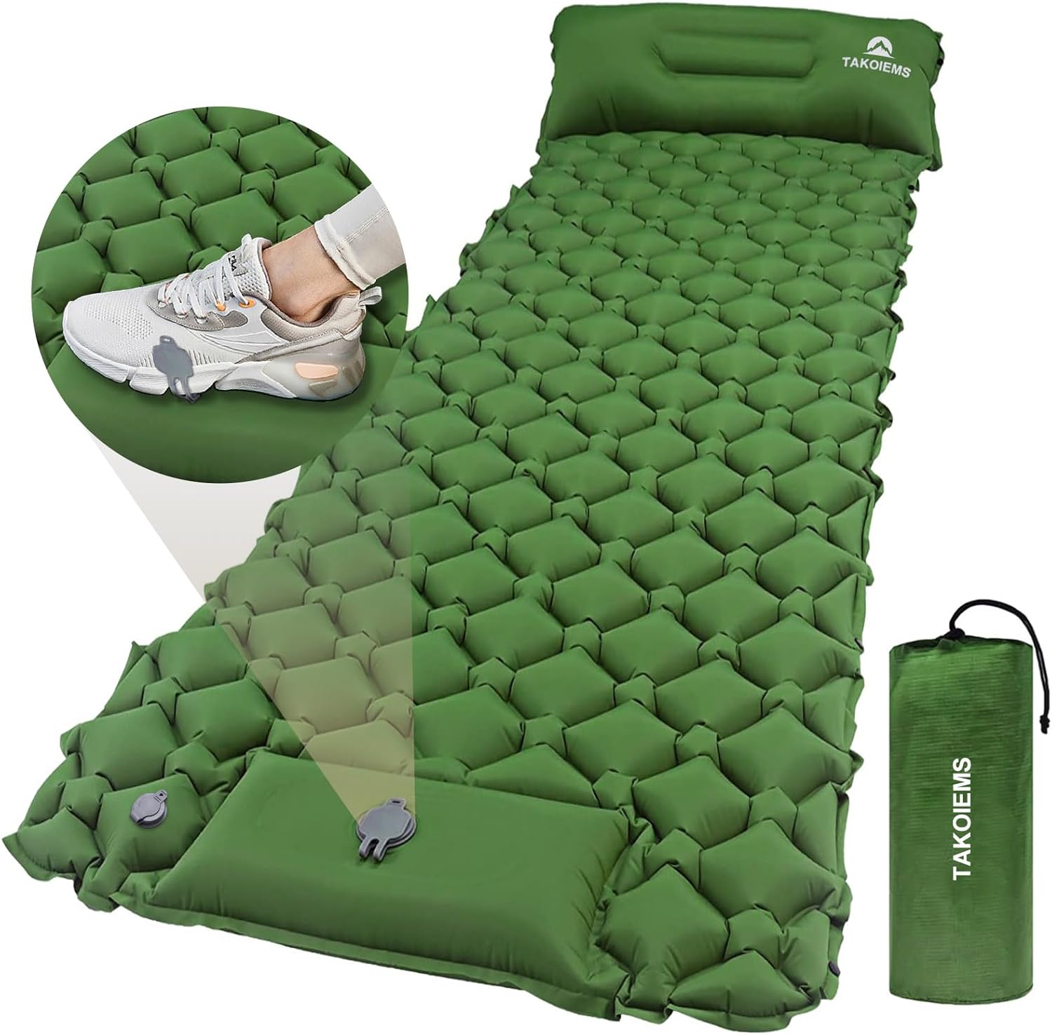 Colchoneta de dormir para camping, colchoneta inflable ultraligera compacta con bomba de pie incorporada, almohadillas de dormir para mochileros,