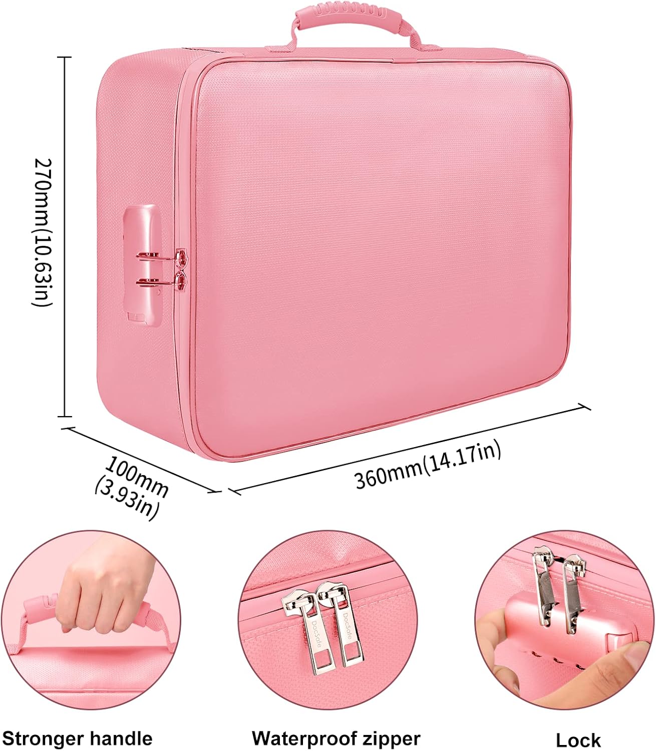 DocSafe Bolsa organizadora de archivos con cerradura, bolsa de documentos ignífuga con cremallera resistente al agua, 3 capas portátil de viaje,