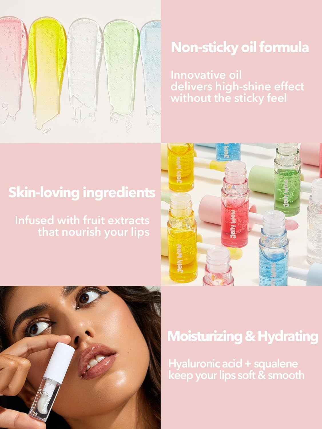SHEGLAM Jelly Wow – Aceite hidratante no pegajoso para labios, brillo labial hidratante y voluminoso, brillo de pomelo