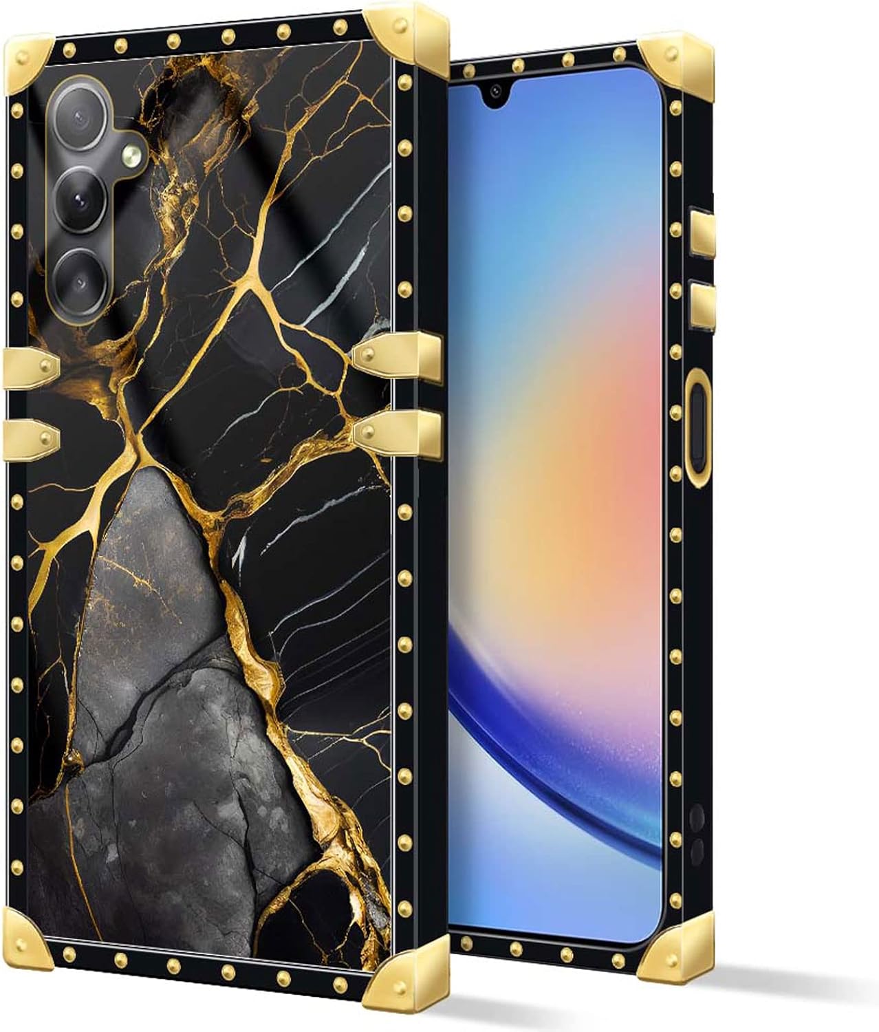 DAIZAG Funda compatible con Samsung Galaxy A14 5G, funda protectora suave a prueba de golpes dorada para regalo, patrón de mármol natural negro