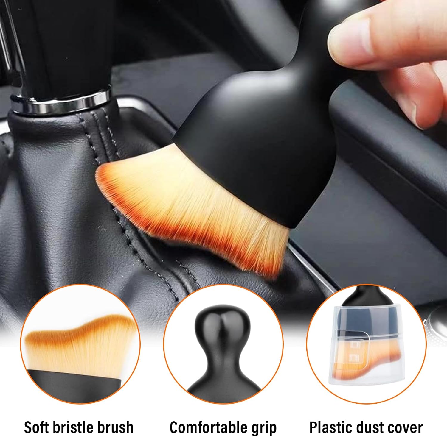 Ziciner Cepillo de polvo para interior del automóvil, limpiadores de detalles de cerdas suaves automáticas, cepillos de limpieza de suciedad de