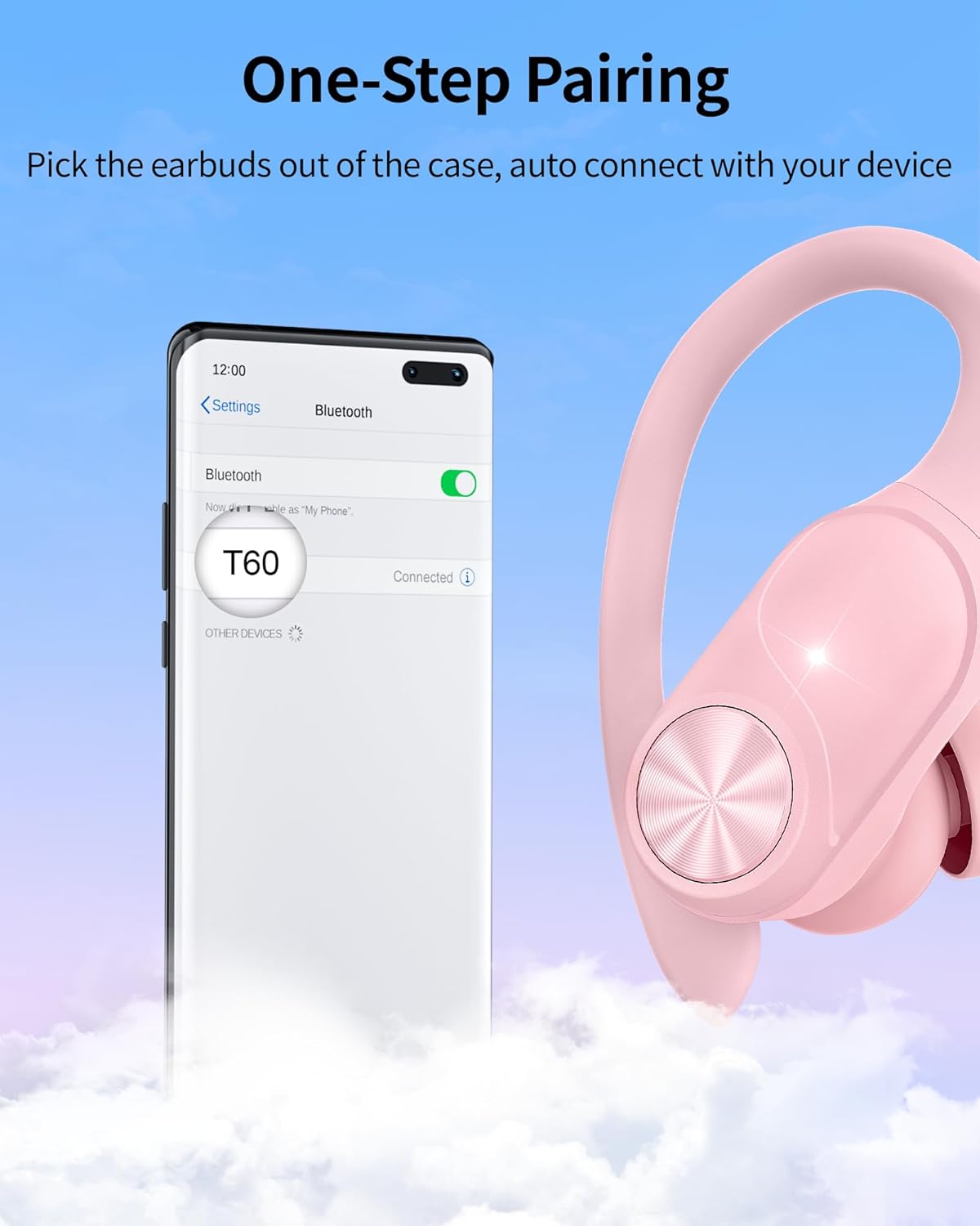 Auriculares Bluetooth inalámbricos 80 horas de reproducción, estuche de carga inalámbrica, pantalla digital, auriculares deportivos con gancho para