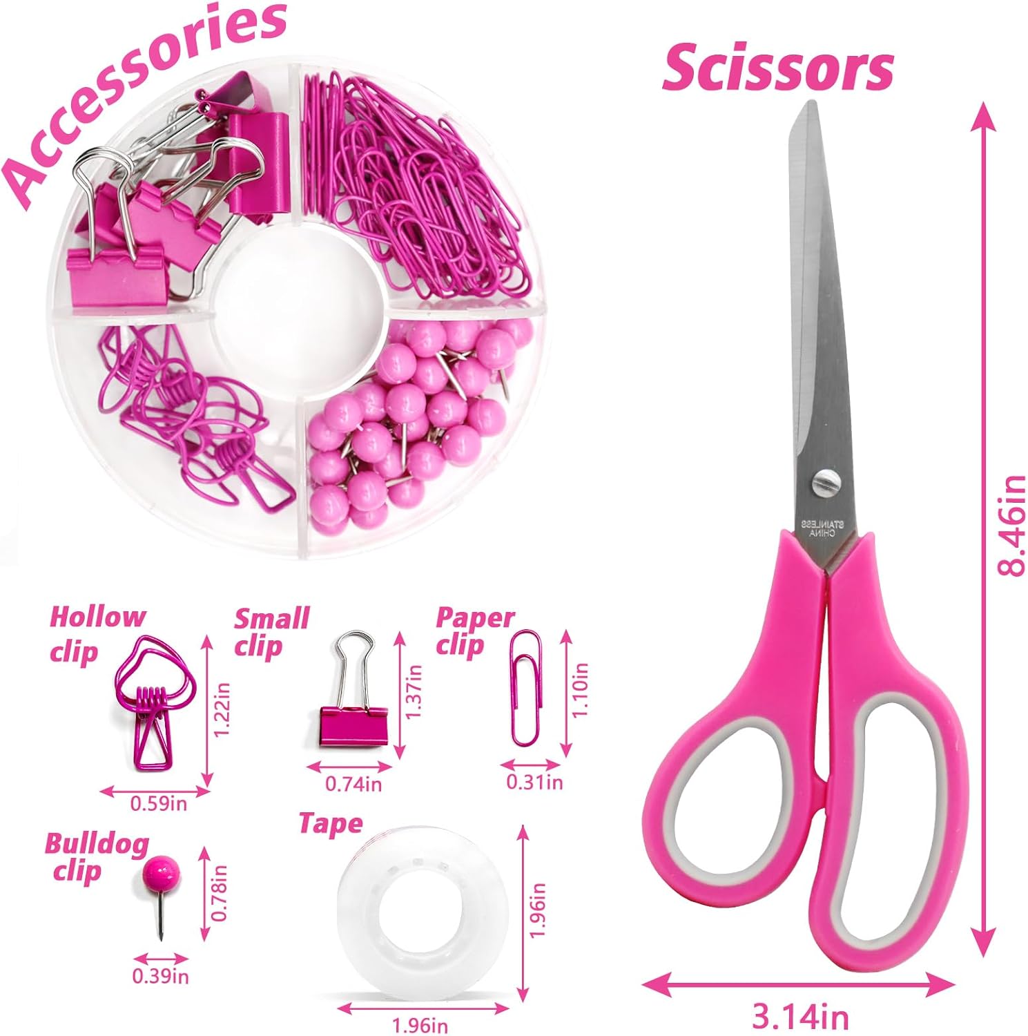 UPIHO – Suministros de oficina rosa intenso, accesorios de escritorio rosa intenso, juego de grapadora y dispensador de cinta para mujeres con