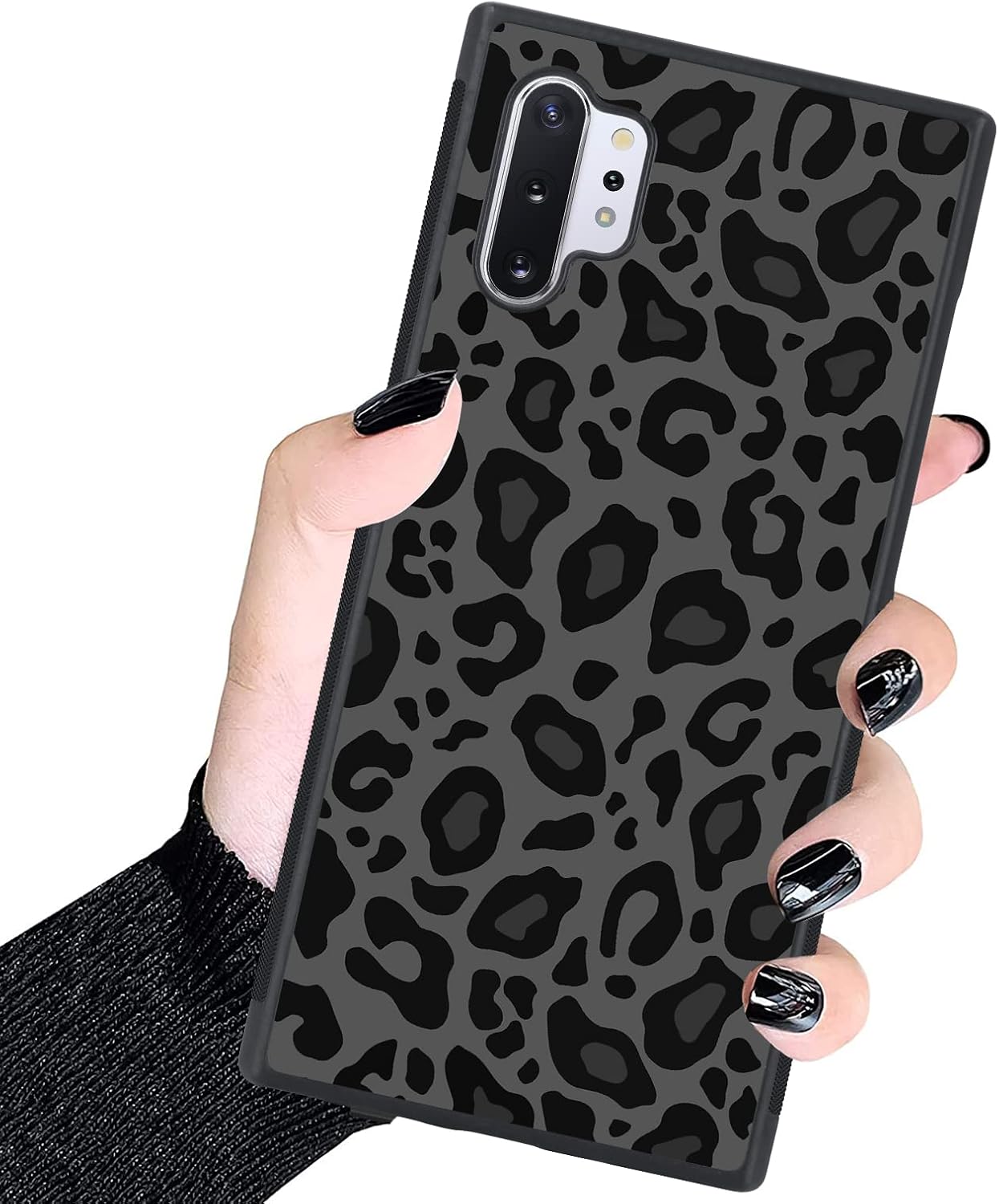 KANGHAR Funda compatible con Galaxy Note 10 Plus, diseño de leopardo negro, textura de neumático antideslizante + funda protectora de TPU resistente