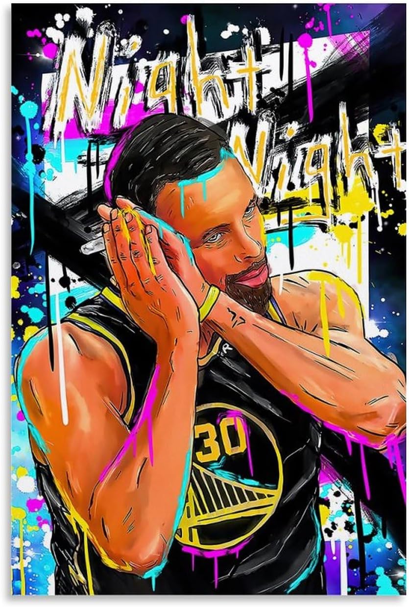 Ebxozp Steph Curry Night – Lienzo de baloncesto para dormitorio de niños, decoración del hogar, regalo para amigos, 24 x 36 pulgadas (23.6 x 35.4 in)