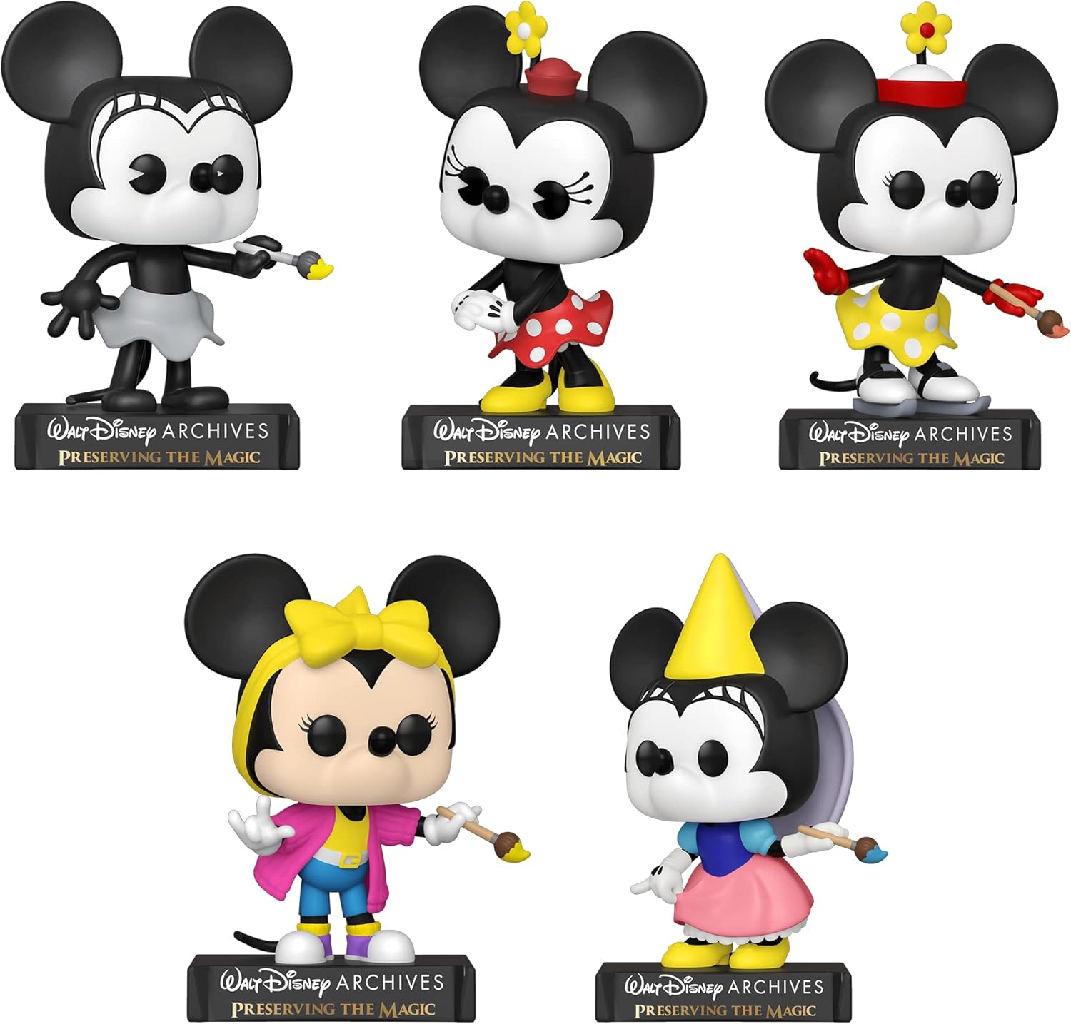 Funko Pop! Minnie Disney Archives Set de 5 – Princesa Minnie (1938), Minnie (2013), On Ice (1935), Plane Crazy (1928) y Totally Minnie (1988)