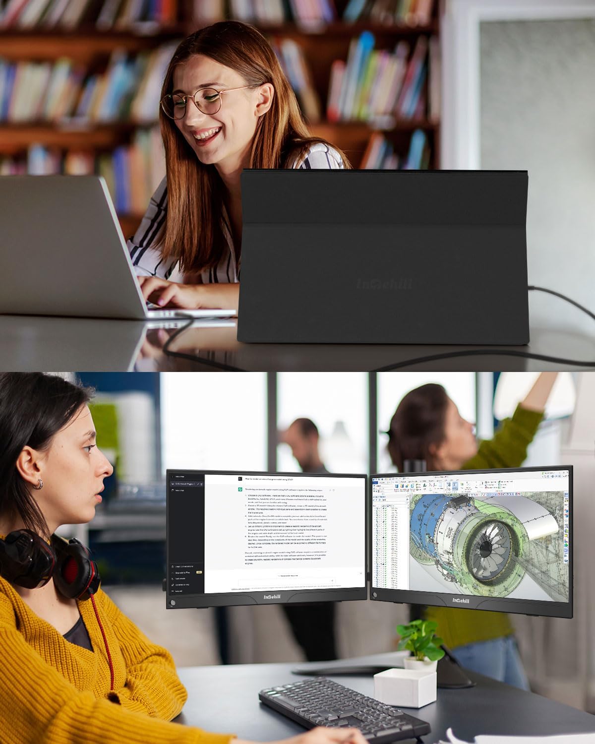 Intehill Monitor portátil para portátil y mini PC, pantalla 1080P Matt A+ de 15.6 pulgadas con USB tipo C y HDMI, monitor de viaje para nómadas