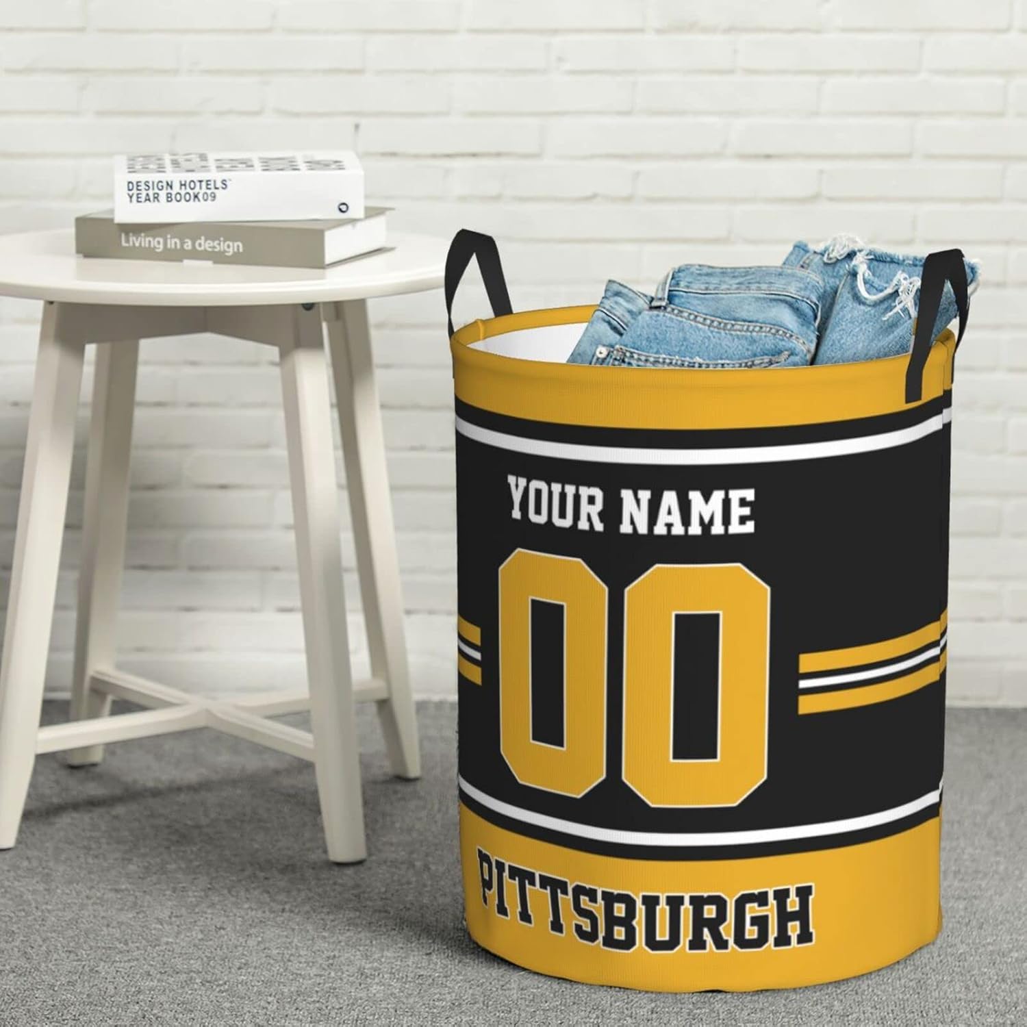 Cesta de lavandería personalizada de Pittsburgh, cesta de lavandería personalizada con nombre y número, cesta de almacenamiento plegable para