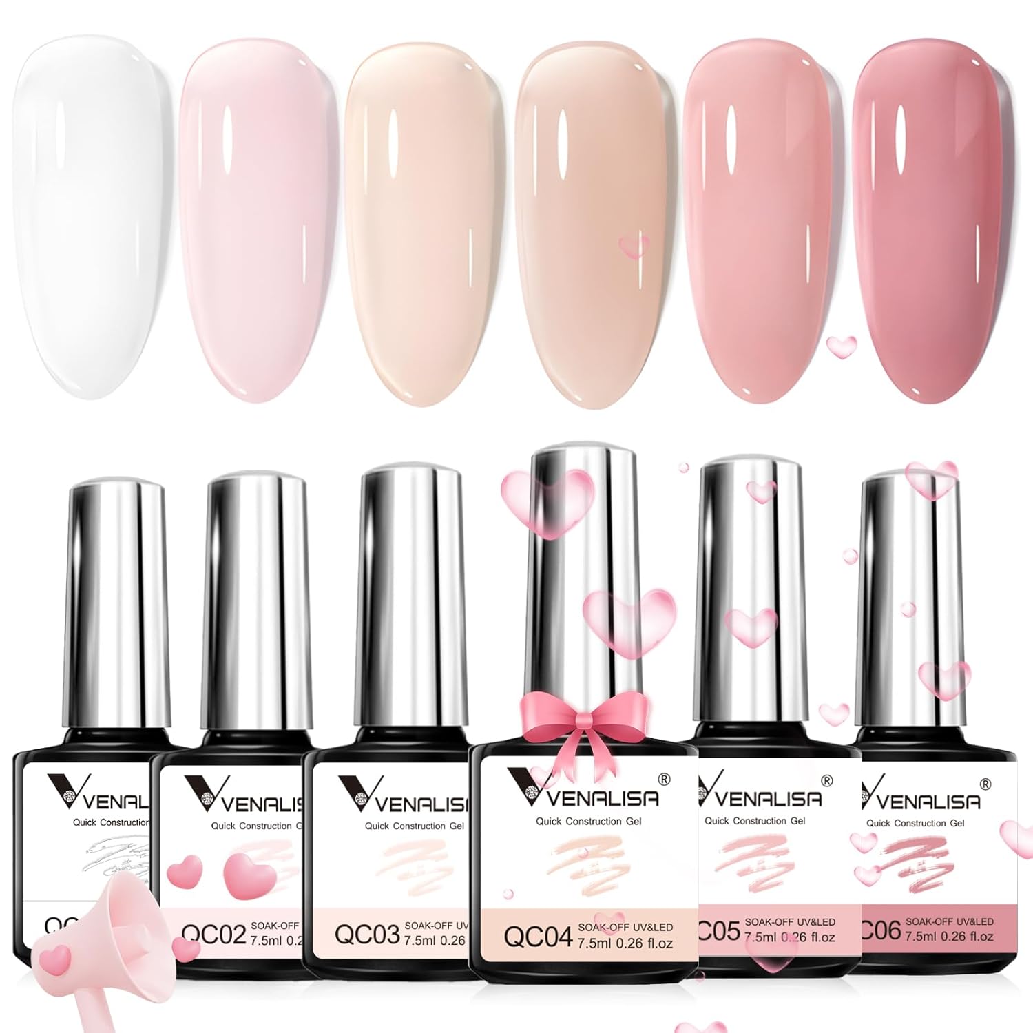 VENALISA – Juego de esmaltes de uñas de gel gel para uñas, color rosa nude, 6 colores neutros, transparentes, blanco lechoso, kit de manicura, arte
