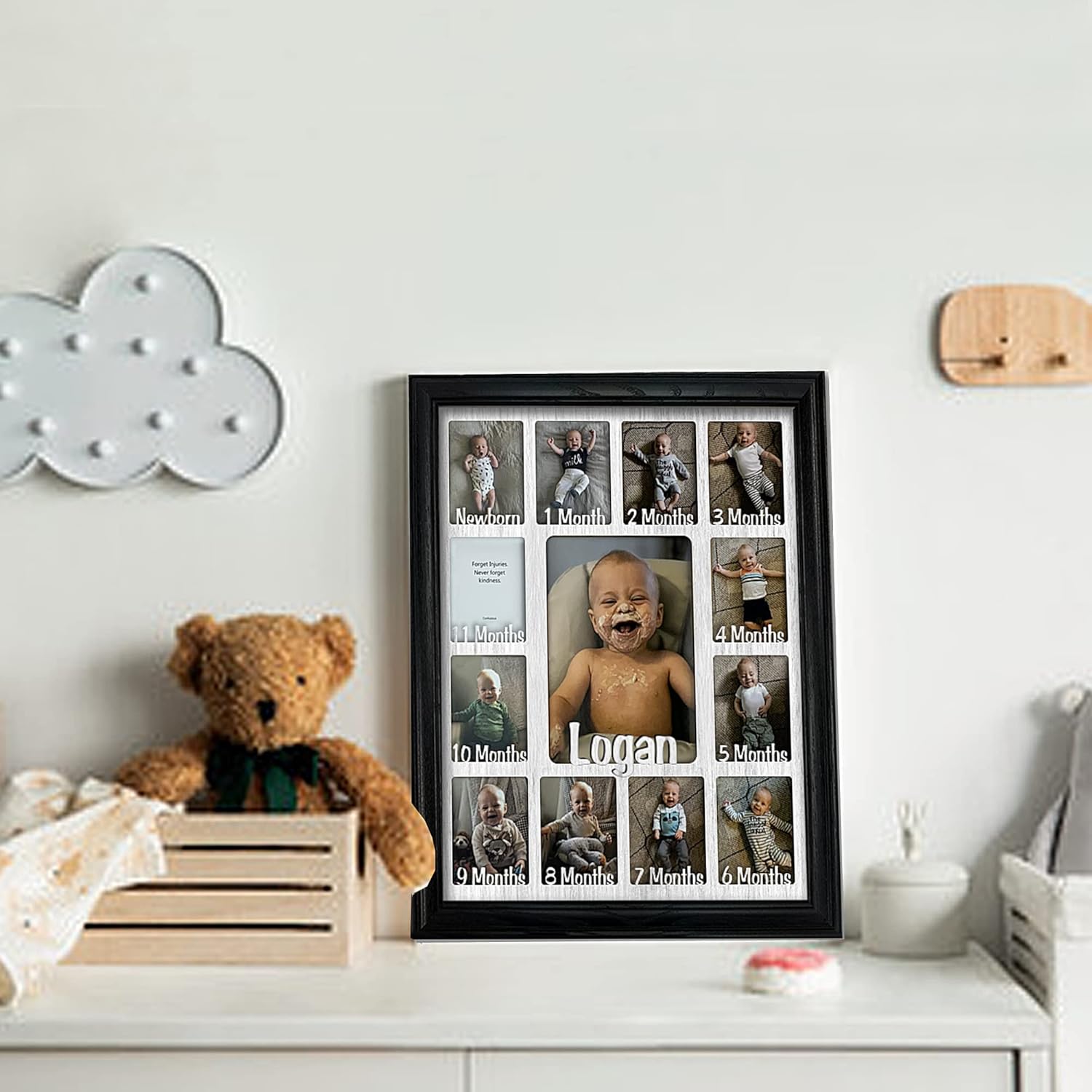 Northland Baby – Marco personalizado para el primer año, con capacidad para doce fotos de decoración de guardería de recién nacidos de 2.5 x 3.5