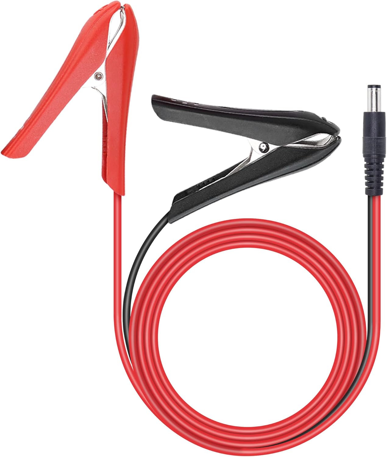 YACSEJAO Cable de pinzas de cocodrilo de batería de CC 5.5 de 0.083 in macho a batería, cable de extensión de 12-24 V con abrazadera de batería para