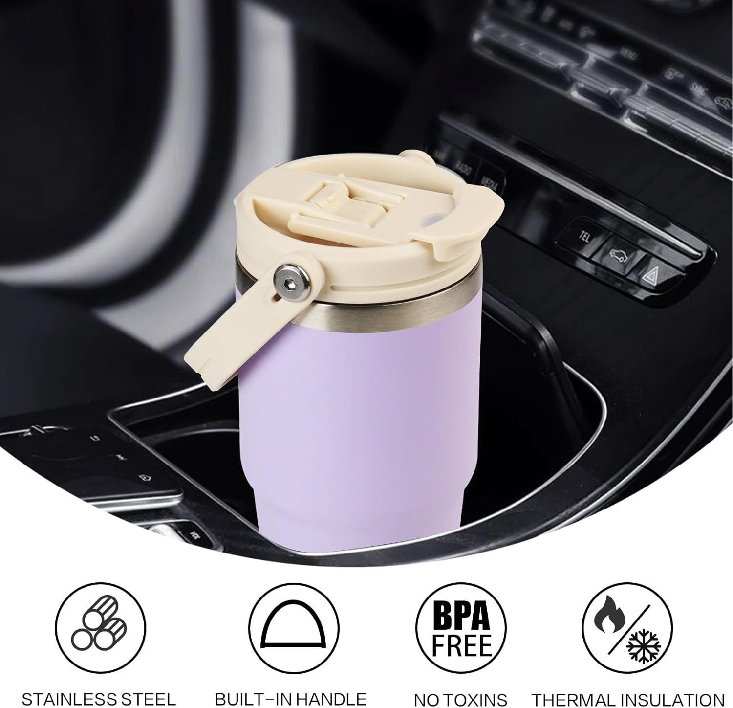 Vaso de café de 20 onzas con asa, vaso de café aislado con tapa 2 en 1 a prueba de fugas y popote, taza de café aislada al vacío de doble pared,