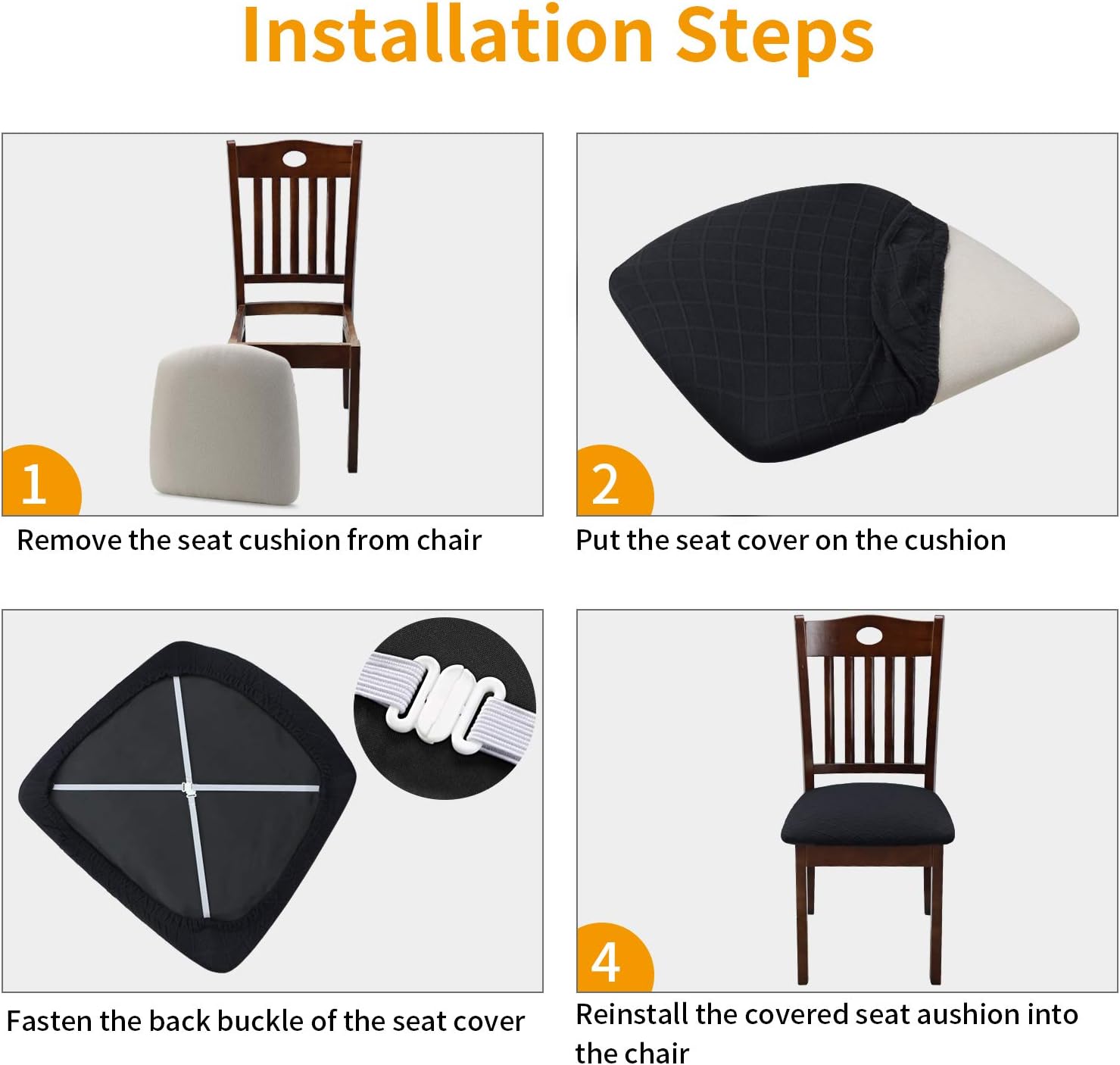 Fuloon – Paquete de 2 a 4 fundas de asiento de silla jacquard elásticas, extraíbles, lavables, anti-polvo, para sillas de comedor, cojín de asiento.