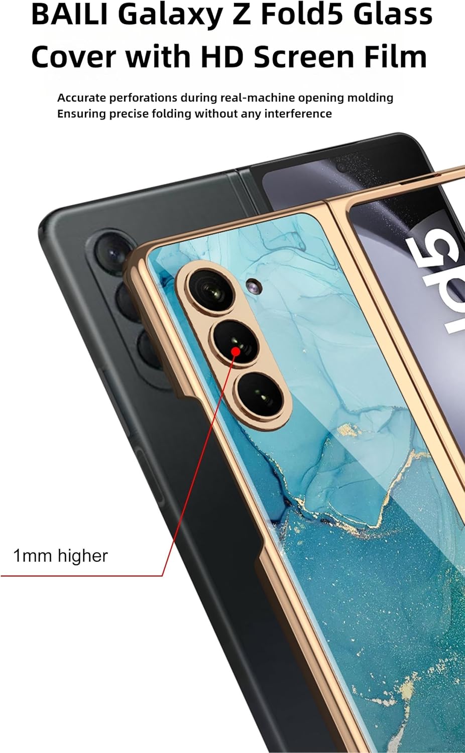 BAILI Funda para Galaxy Z Fold5, funda de vidrio Z Fold 5, funda protectora de vidrio templado ultrafina 9H Fold5, cubierta trasera de pintura de
