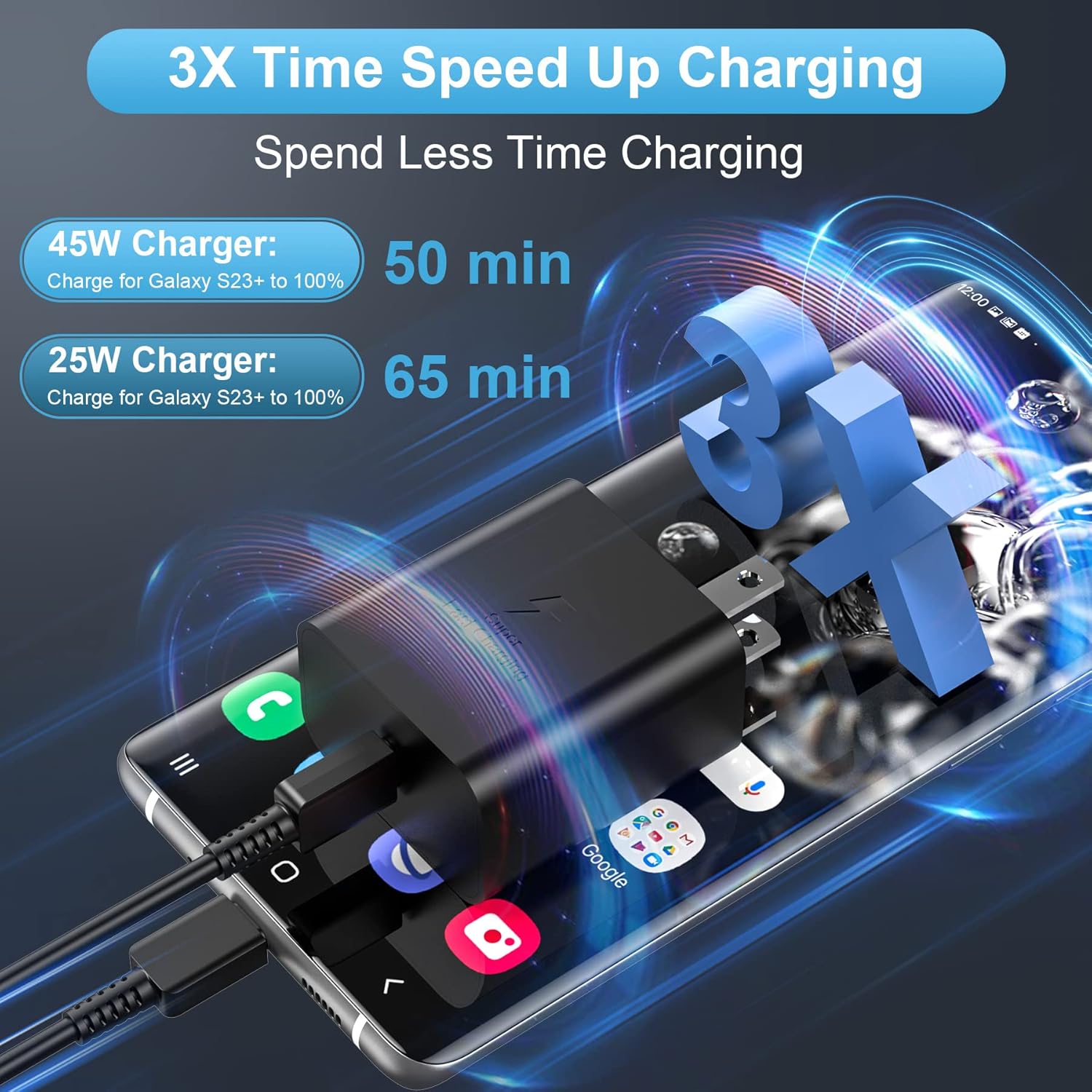 Bloque de cargador de pared USB tipo C de carga súper rápida de 45 W para Samsung Galaxy S23 UltraS23S23+S22 UltraS22+S22Note 10Note 20S20S21S10,
