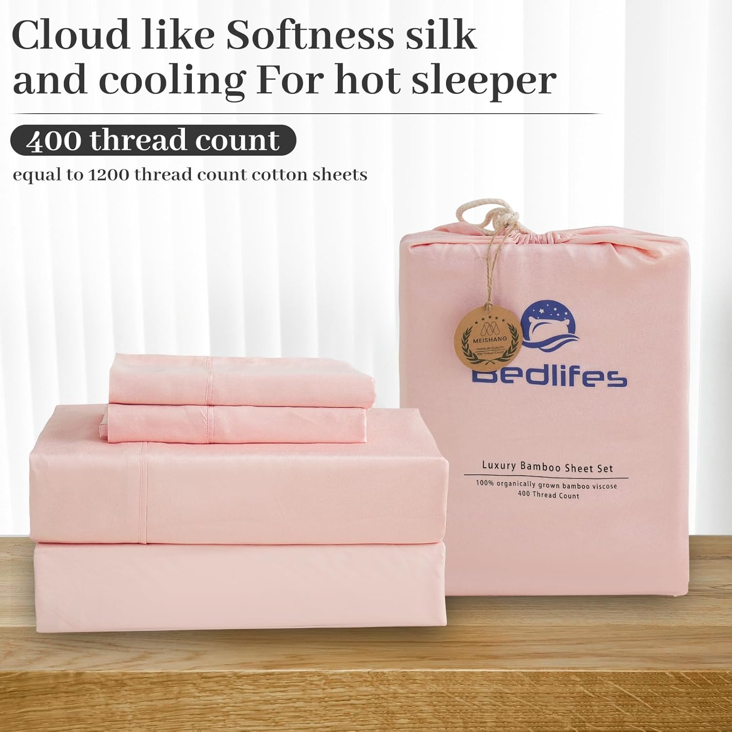 Bedlifes Full Size Sheet Set Cooling Sheets Rayon Derived from Bamboo-400TC Breathable Luxury Bed Sheets,Sateen Silky Bedding Sheets-16 Deep Pocket