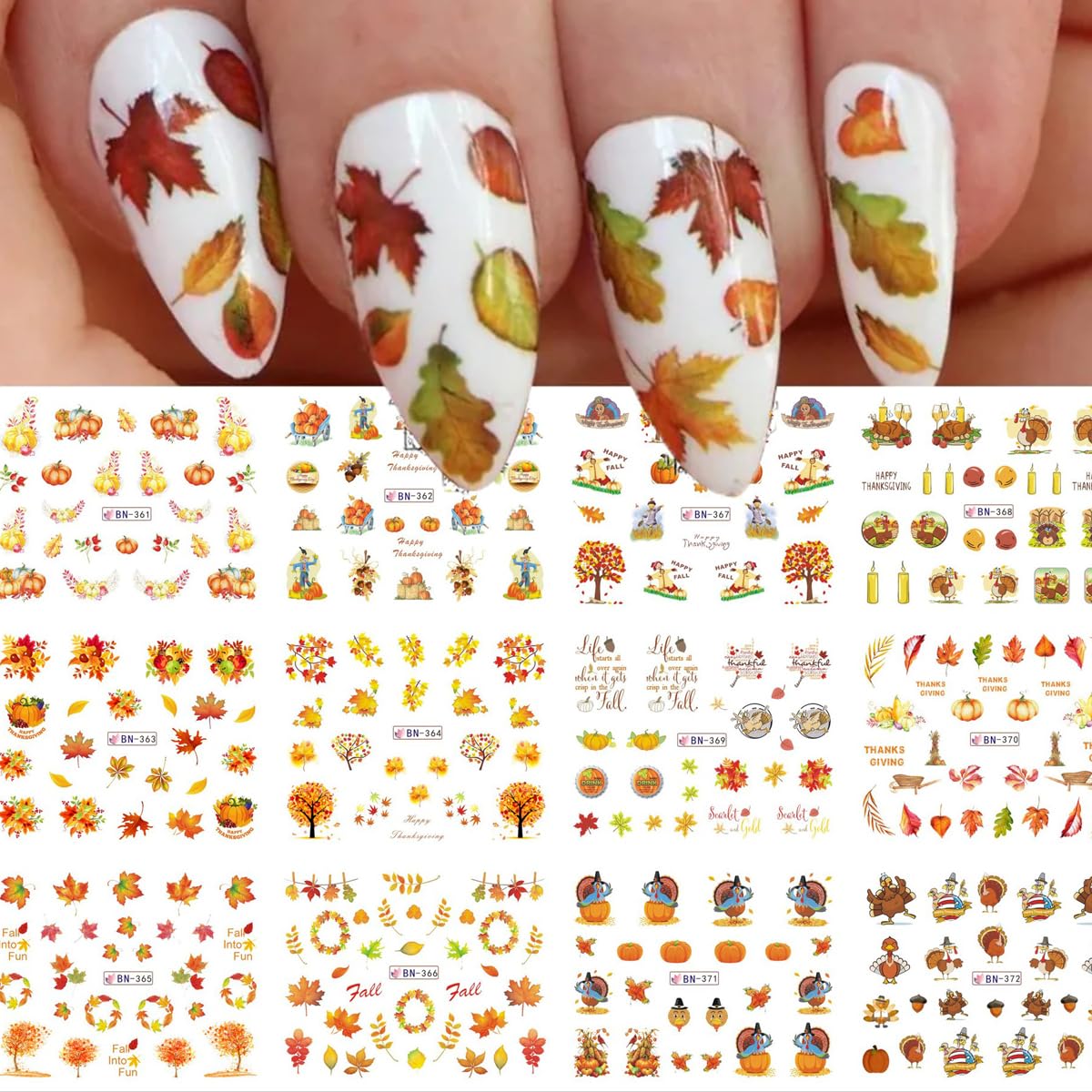 Calcomanías de arte de uñas de hojas de otoño, hojas de arce, calcomanías de transferencia de agua, suministros de arte de uñas, 36 piezas de hojas