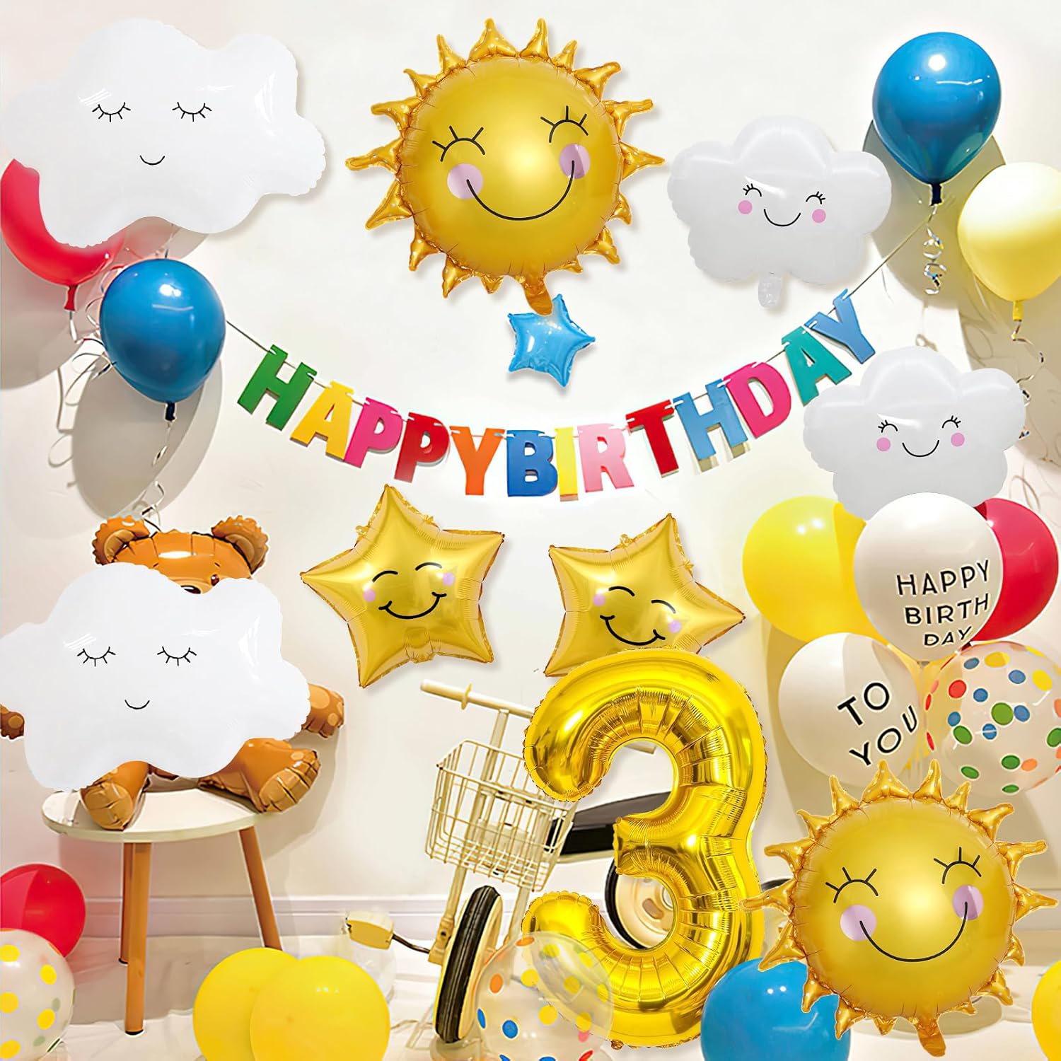 9 globos de papel de aluminio con diseño de flor de sol, cara sonriente, número de cumpleaños, suministros de fiesta de cumpleaños de sol,