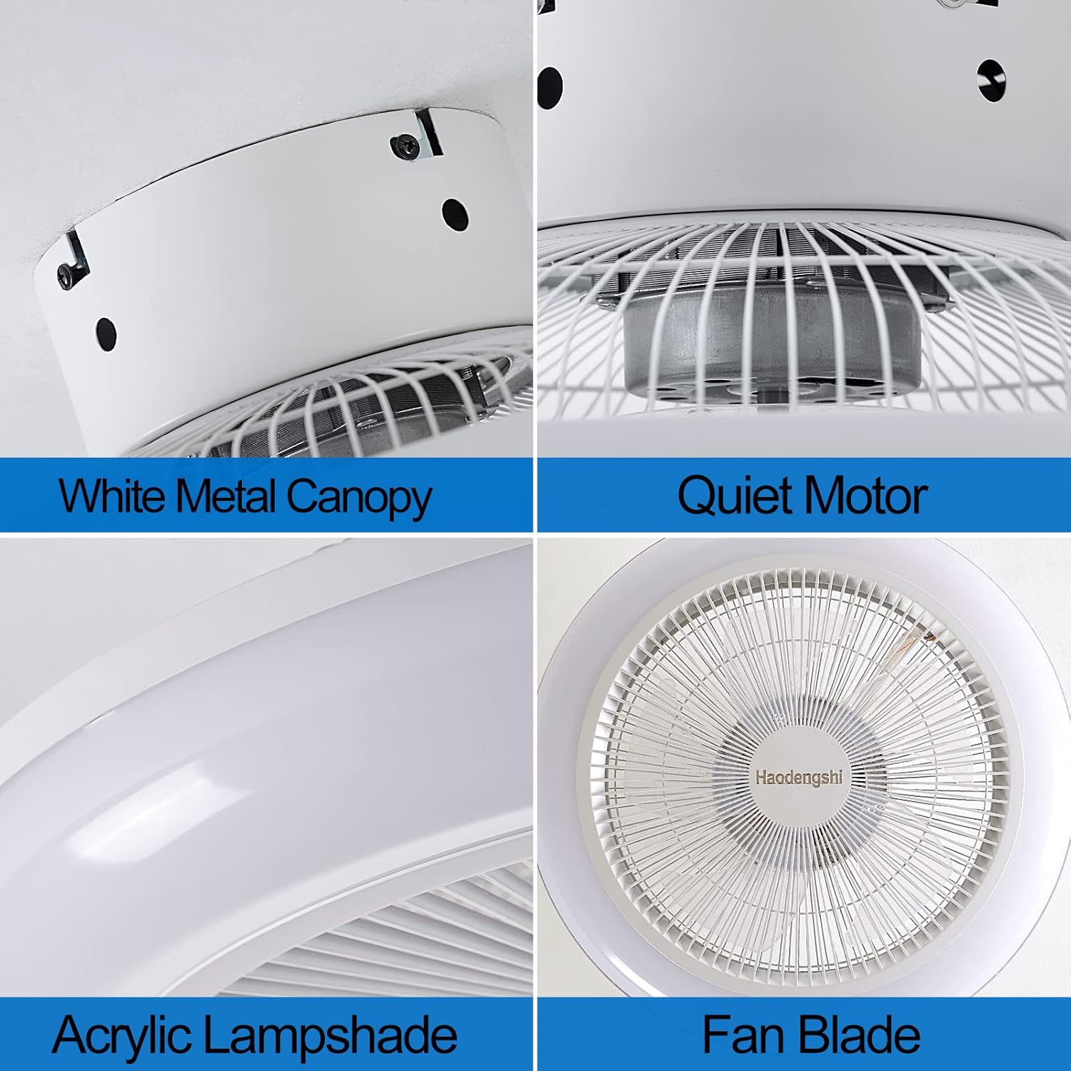 Ventilador de techo sin aspas de 18 pulgadas con luz, pequeño ventilador de techo negro con luz, 3 velocidades, 3 colores claros, ventilador de