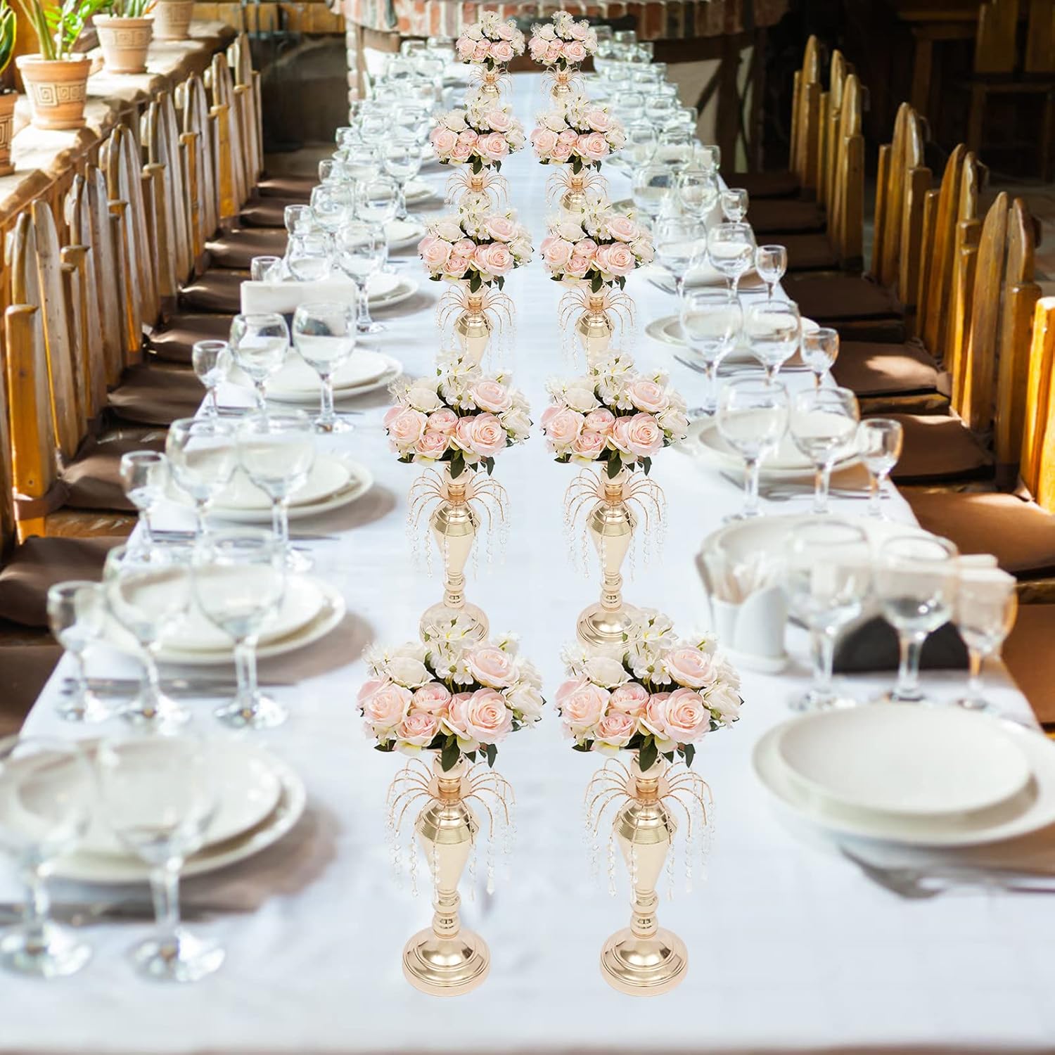 10 piezas de 17.7 pulgadas de altura versátil de metal para centros de mesa de boda, jarrón y portavelas de pilar, soporte de arreglo floral de