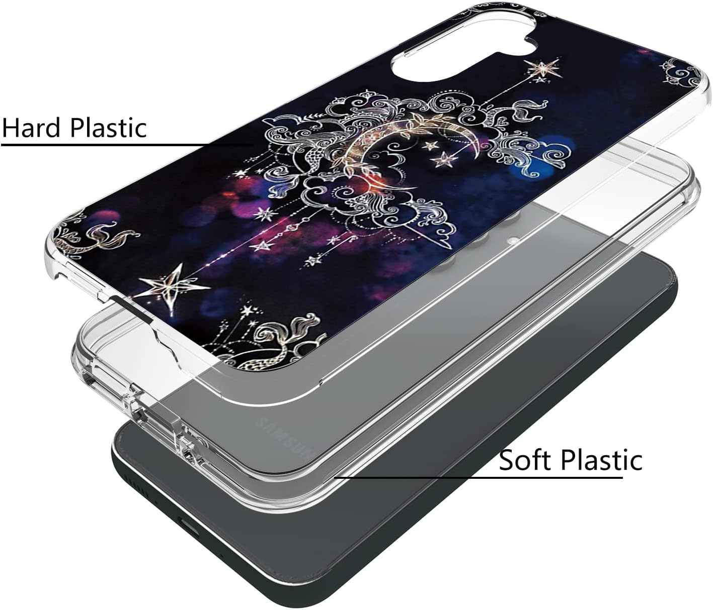 Funda para Samsung Galaxy A54 5G, Samsung A54 5G, protector de pantalla de vidrio templado y funda híbrida de TPU suave de PC duro 2 en 1 para