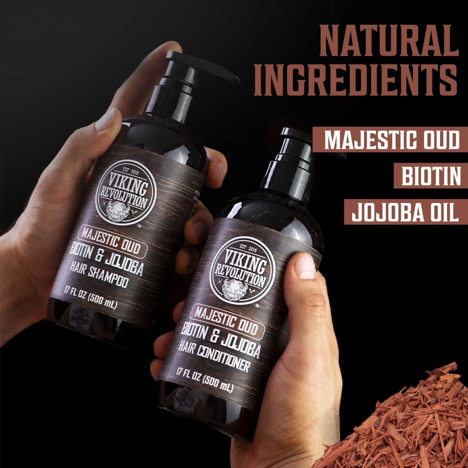 Viking Revolution Majestic Oud – Juego de champú y acondicionador para hombre con biotina y aceite de jojoba, champú natural para el cabello y