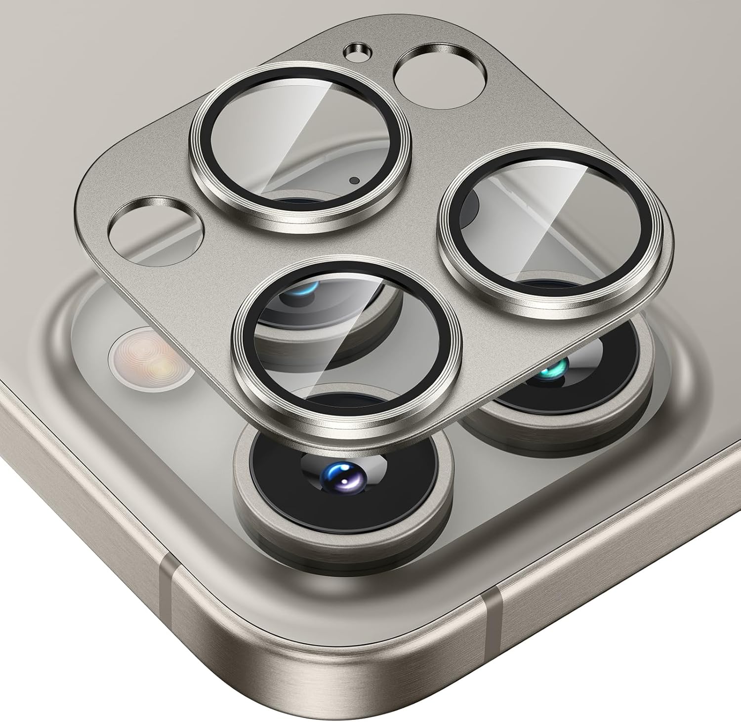 Tensea Protector de lente de cámara para iPhone 15 ProiPhone 15 Pro Max, cubierta de vidrio templado de aleación de aluminio de metal, accesorios