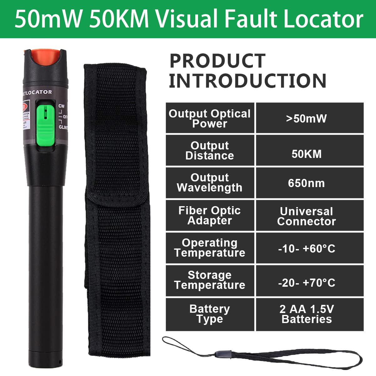 Localizador de fallas visuales de fibra 50mW 50KM, medidor de probador de cable de fibra óptica VFL, probador de lápiz de luz roja Adapt LCFCSCST