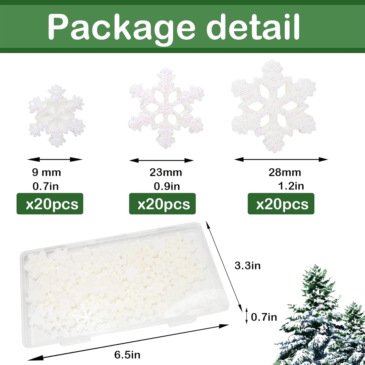 HADDIY Pequeños copos de nieve para manualidades, 60 piezas de mini copos de nieve de plástico con purpurina blanca para adornos de Navidad y