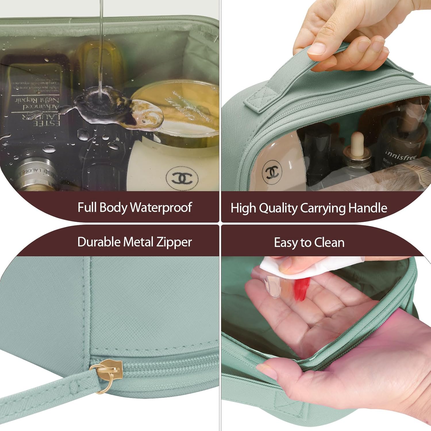 Hibagg Neceser de viaje, Verde grisáceo, Transparente