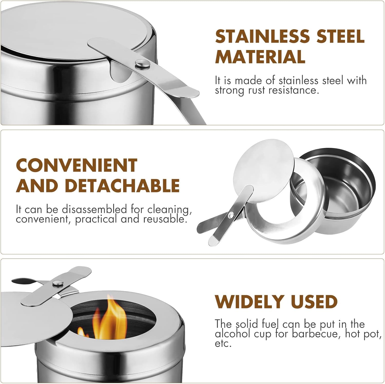DOITOOL Soporte para latas de combustible de acero inoxidable, 4 unidades, latas de combustible para calentador de alimentos, soporte de combustible